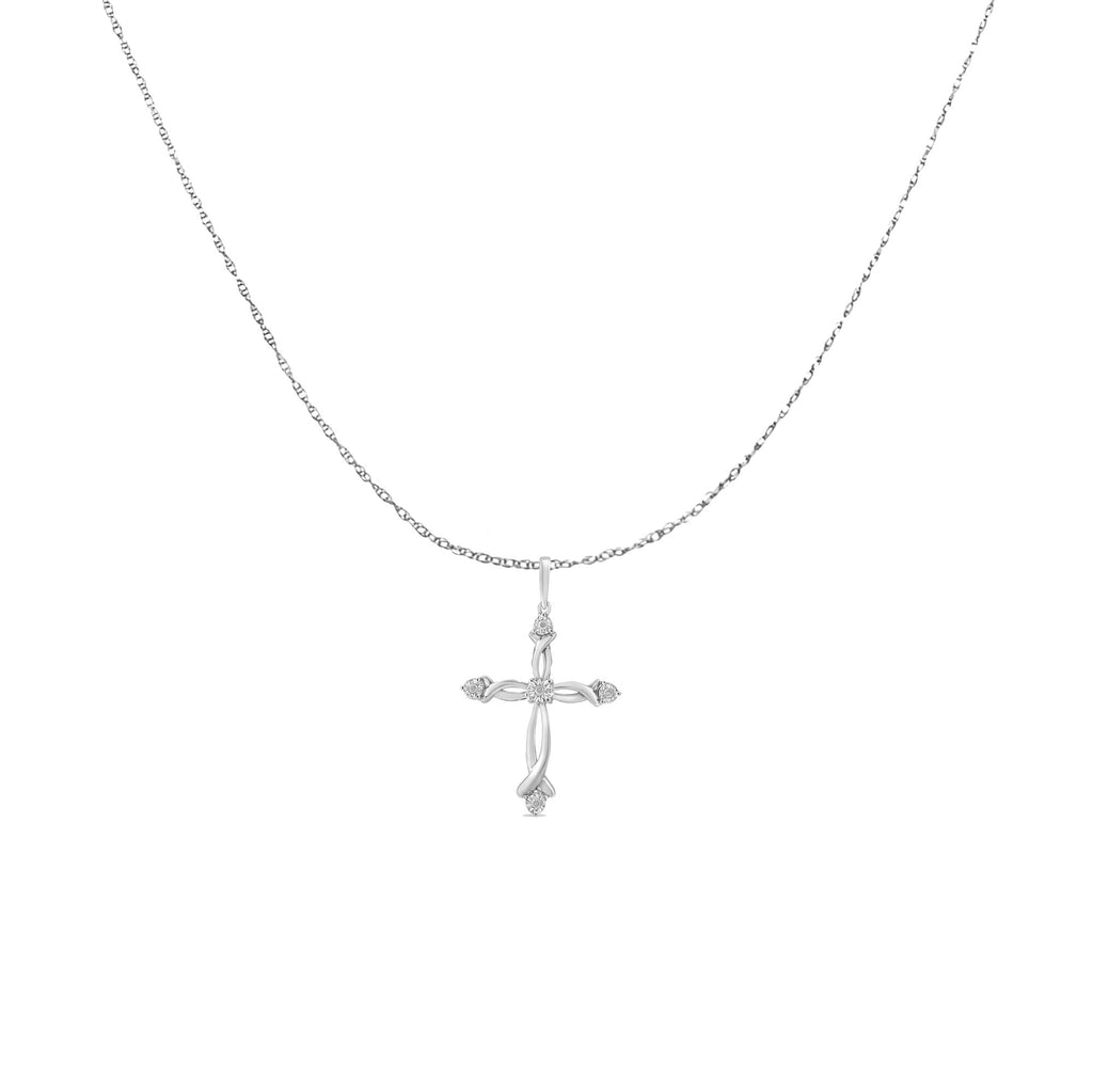.925 Sterling Silver Round Cut Diamond Accent Cross Pendant Necklace (1/15 cttw, I-J Color, I3 Clarity) - Friggin Jewelry