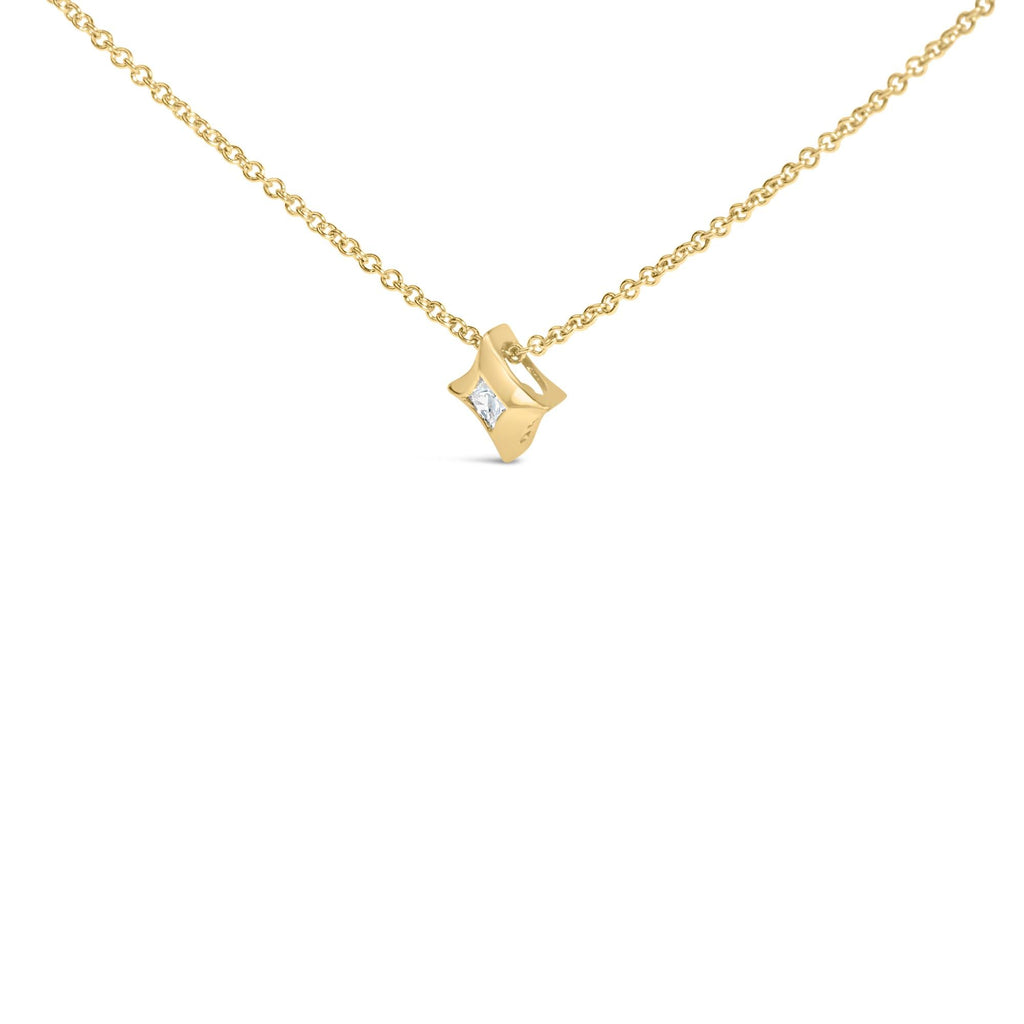 Collana pendente a forma di aquilone con diamante solitario taglio principessa da 1/10 ct incastonato in oro 10 carati - 18 pollici - Friggin Jewelry