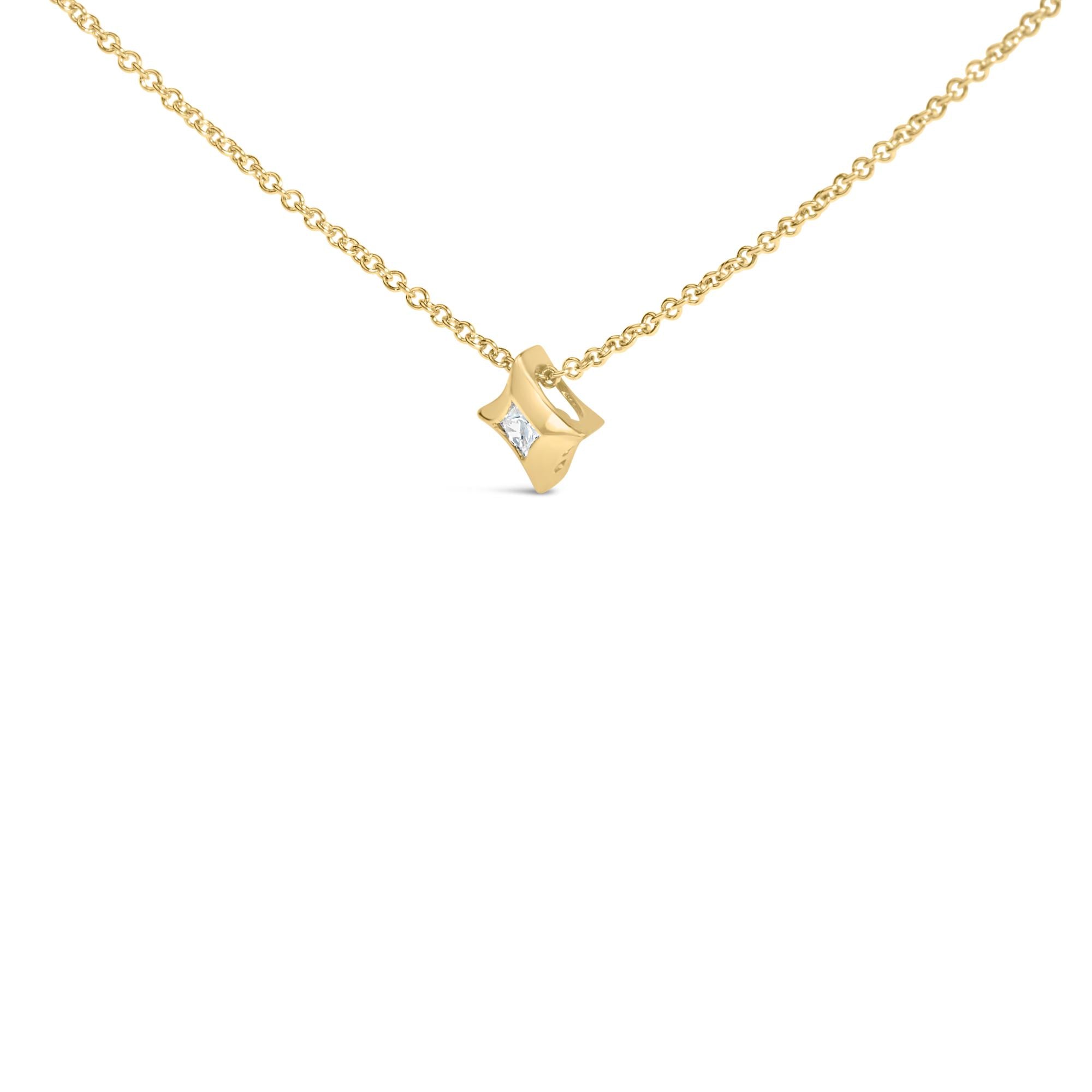 Collana pendente a forma di aquilone con diamante solitario taglio principessa da 1/10 ct incastonato in oro 10 carati - 18 pollici - Friggin Jewelry