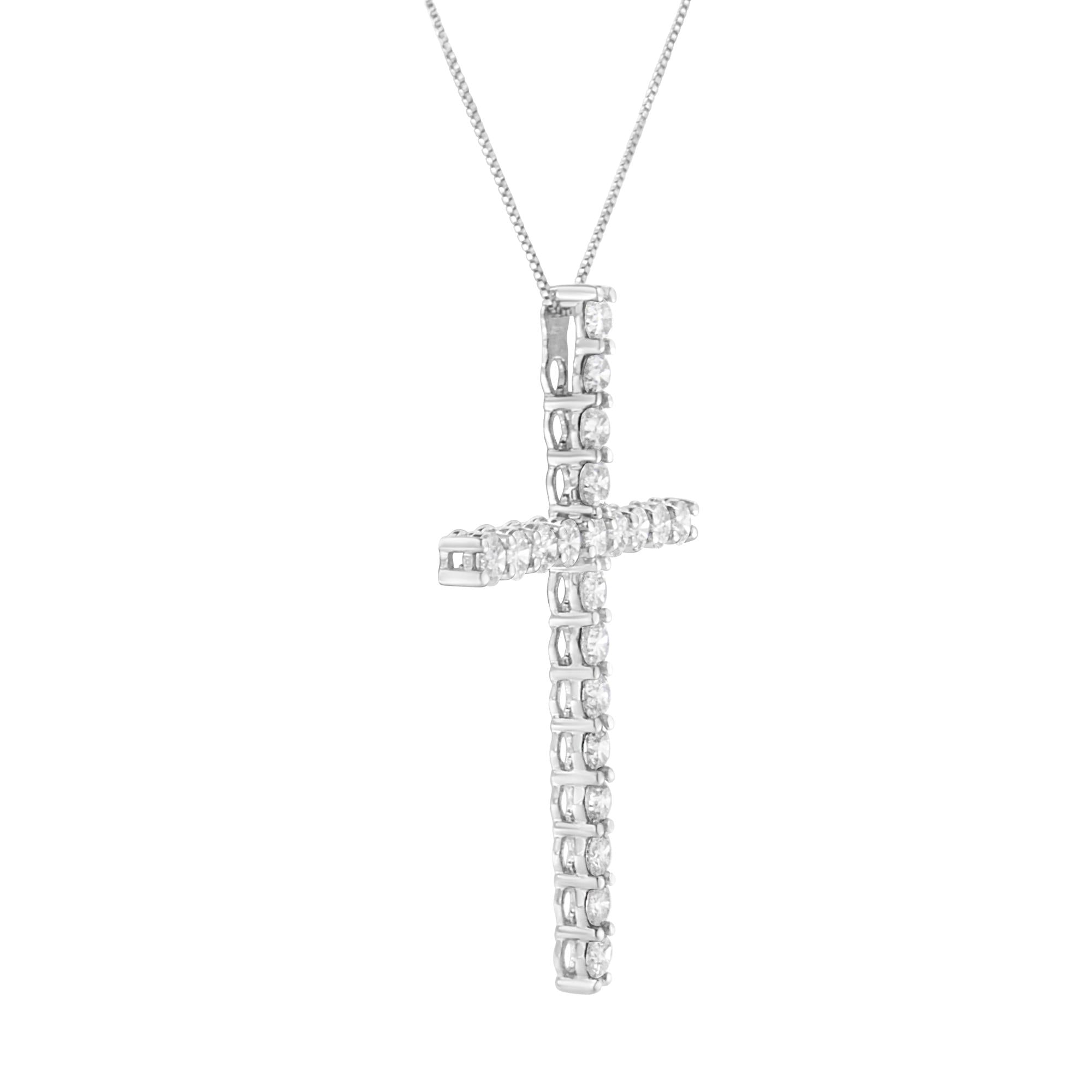 .925 Sterling Silver 4.0 Cttw Diamond 2-1/4" Cross Pendant with Box Chain Necklace (I-J Color, I1-I2 Clarity) - 18" - Friggin Jewelry