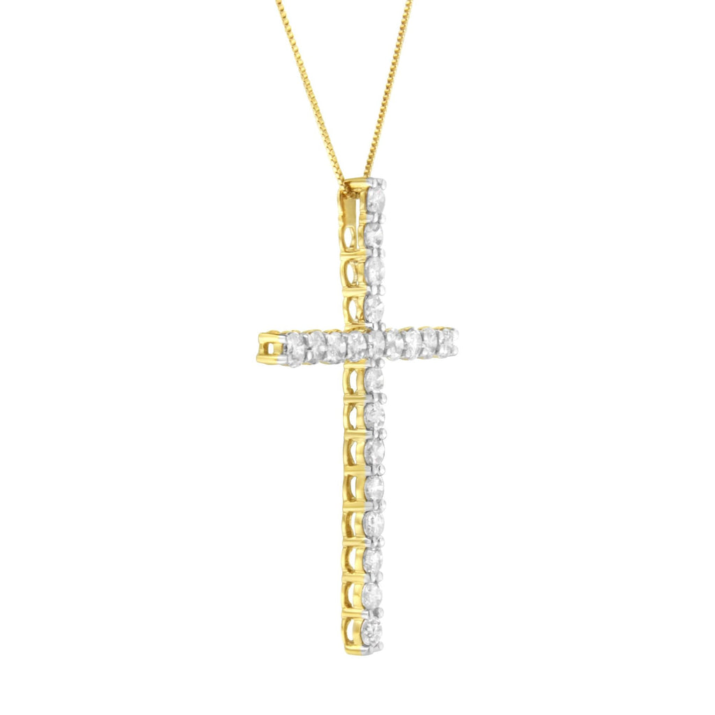10K Yellow Gold Plated .925 Sterling Silver 4.0 Cttw Round Cut Diamond Cross Pendant Necklace (J-K Color, I1-I2 Clarity) - 18" - Friggin Jewelry