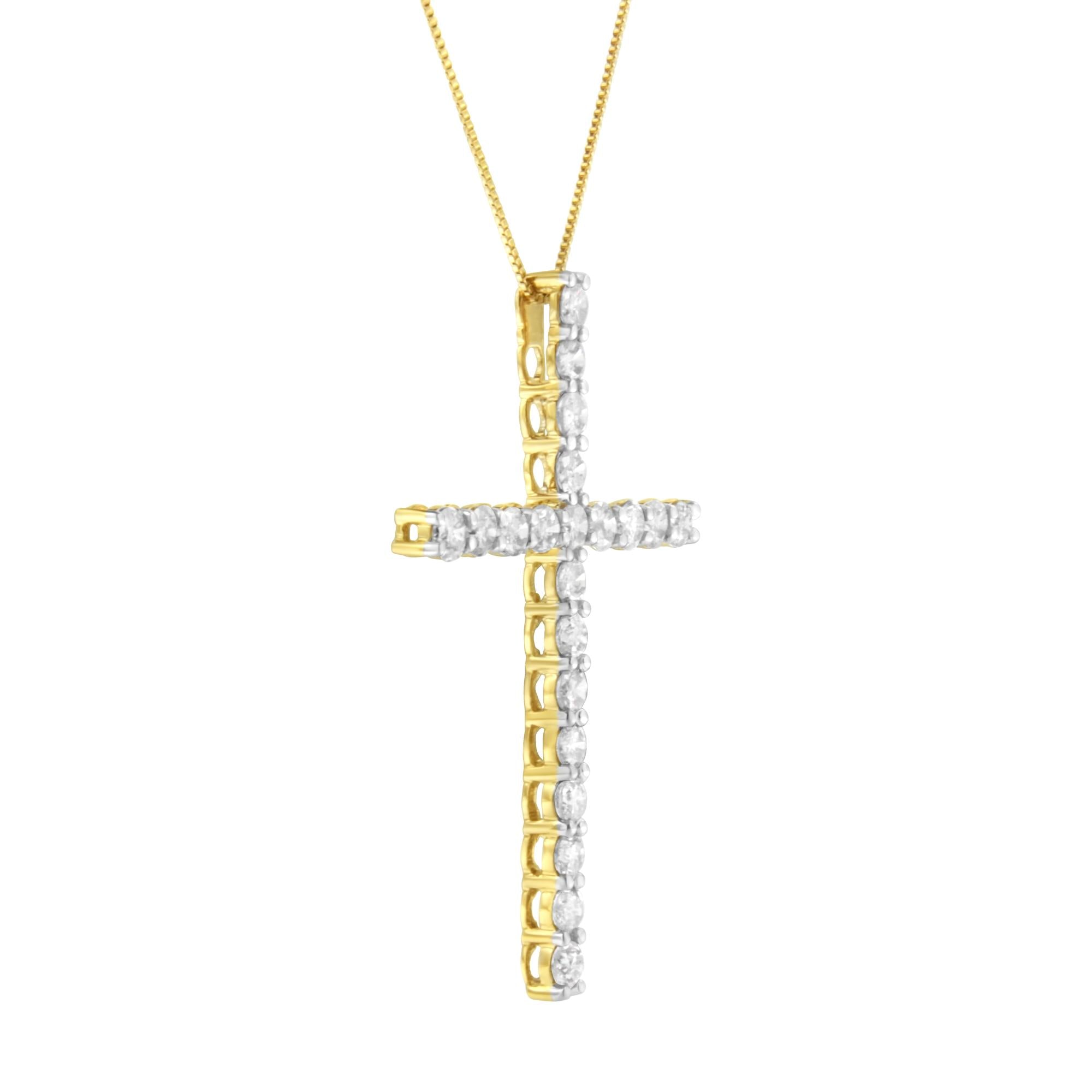 10K Yellow Gold Plated .925 Sterling Silver 4.0 Cttw Round Cut Diamond Cross Pendant Necklace (J-K Color, I1-I2 Clarity) - 18" - Friggin Jewelry
