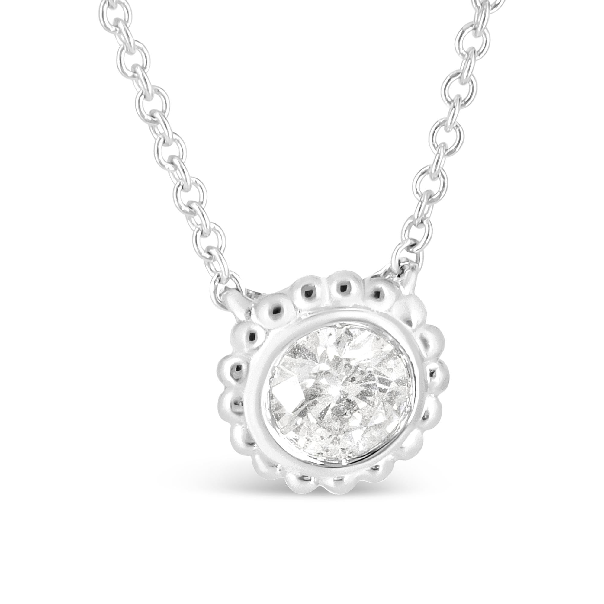 Collar con colgante de 45,7 cm (18") en oro blanco de 10 quilates de 1/2 quilates con diamantes redondos engastados en bisel y acabado girasol (color IJ, claridad I1-I2) - Friggin Jewelry