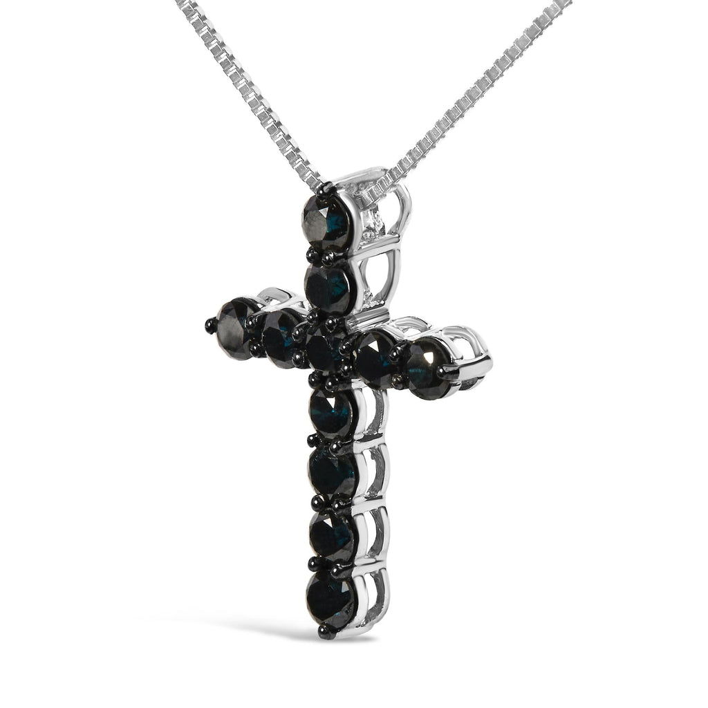 Collar con colgante de cruz de diamantes negros de 1,0 ct en plata de ley 925 y rodio negro (color negro, claridad I2-I3) - 45,7 cm - Friggin Jewelry
