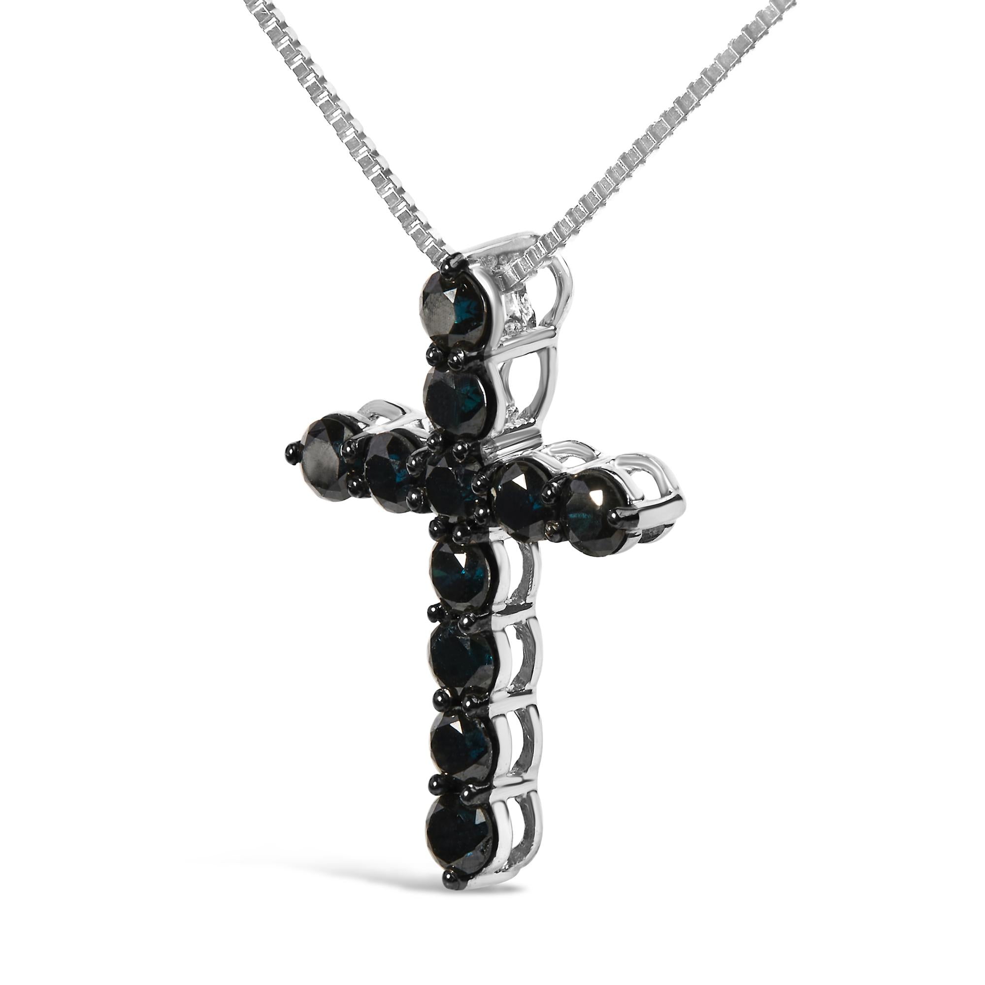 .925 Sterling Silver and Black Rhodium 1.0 Cttw Black Diamond Cross Pendant Necklace (Black Color, I2-I3 Clarity) - 18" Inches - Friggin Jewelry