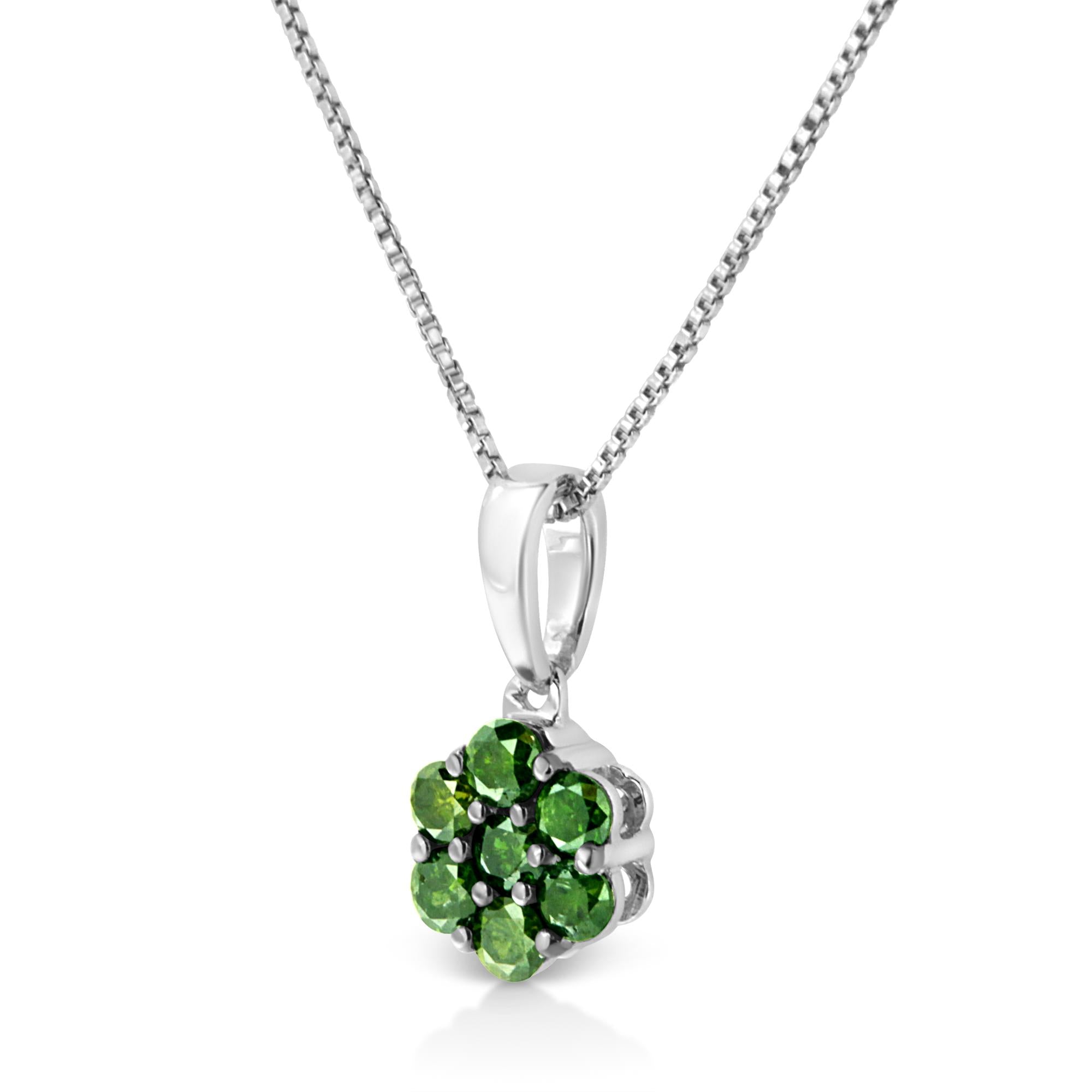 .925 Sterling Silver Prong Set Color Treated Diamond Floral Cluster 18" Pendant Necklace - Friggin Jewelry