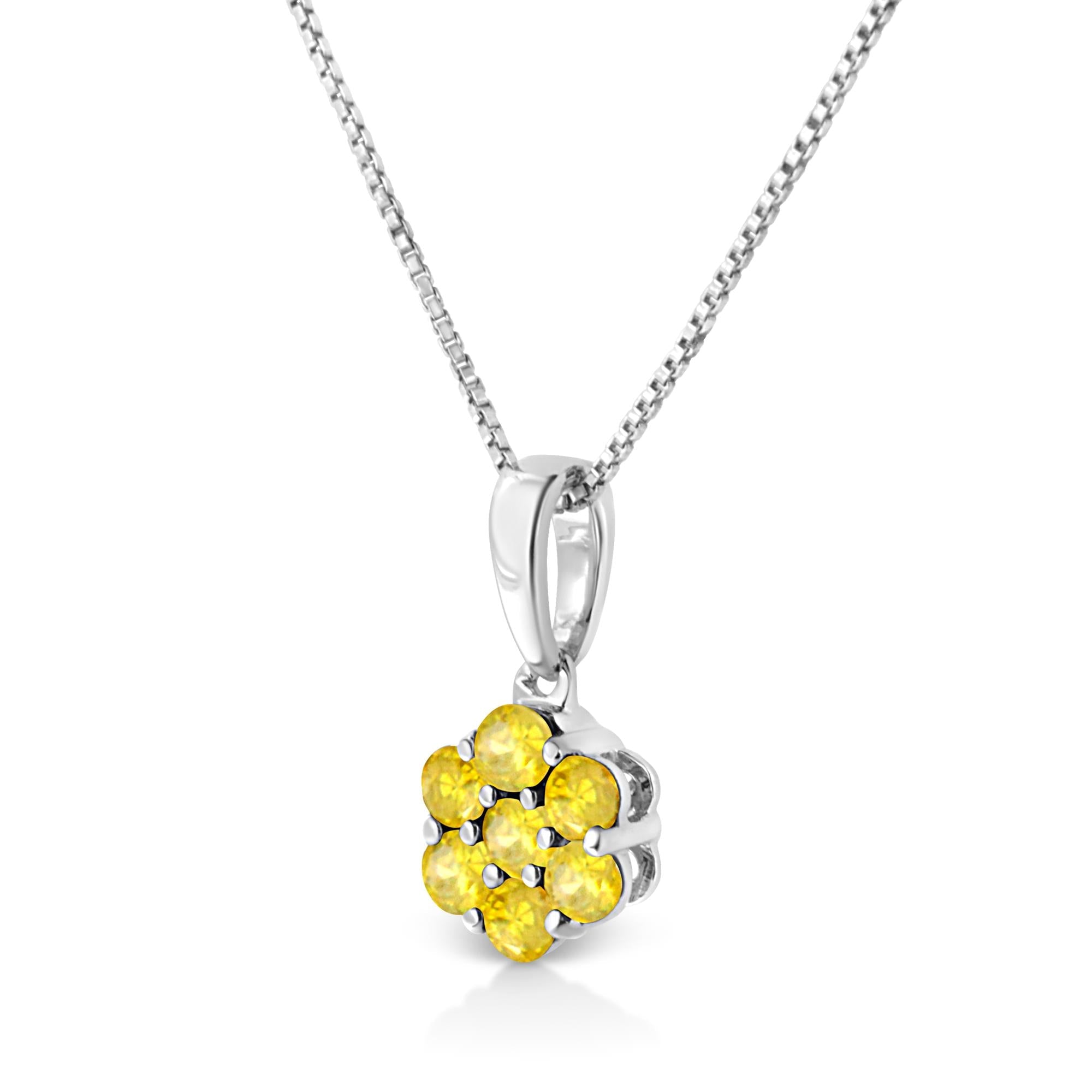 .925 Sterling Silver Prong Set Color Treated Diamond Floral Cluster 18" Pendant Necklace - Friggin Jewelry