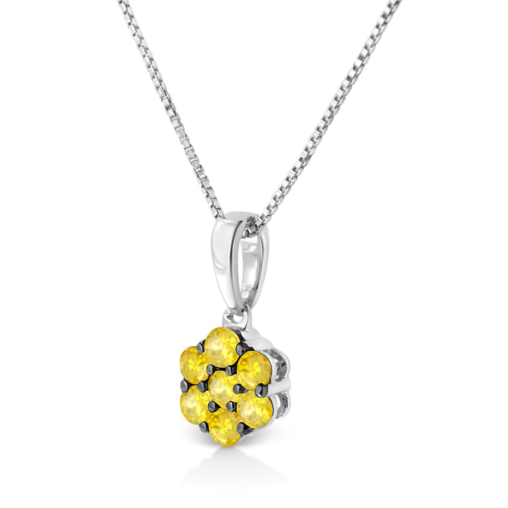 .925 Sterling Silver Prong Set Color Treated Diamond Floral Cluster 18" Pendant Necklace - Friggin Jewelry