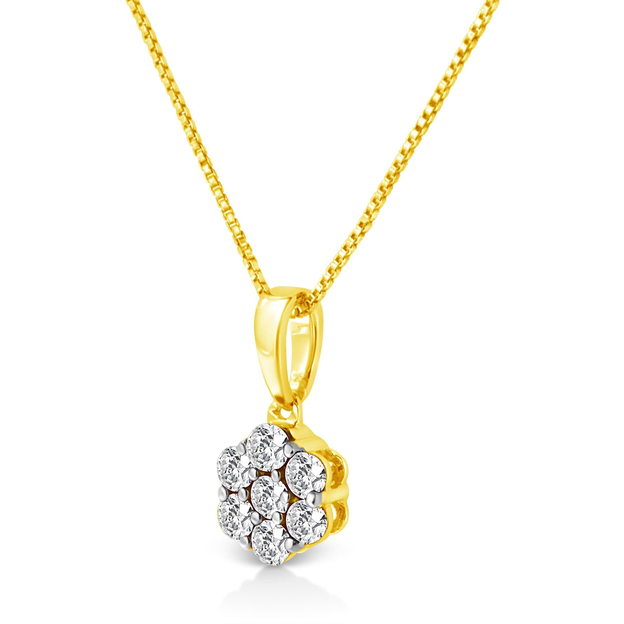 Collar con colgante de 45,7 cm en oro amarillo de 14 quilates, 1/4 ct, con diamantes de talla redonda engastados en garras y 7 piedras en racimo floral (color HI, claridad I1-I2) - Friggin Jewelry