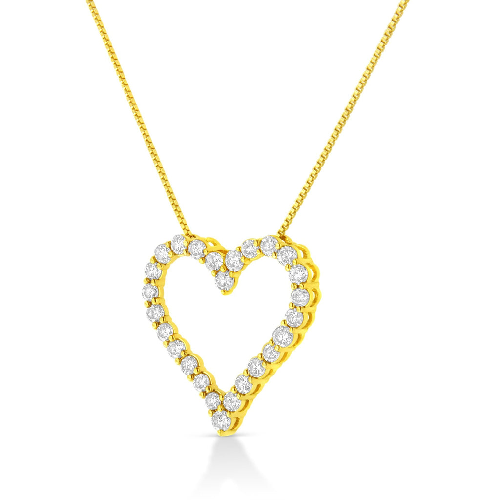 14K Yellow Gold Plated .925 Sterling Silver 2.00 Cttw Shared Prong-Set Round Brilliant-Cut Diamond Open Heart 18" Pendant Necklace (K-L Color, I2-I3 Clarity) - Friggin Jewelry
