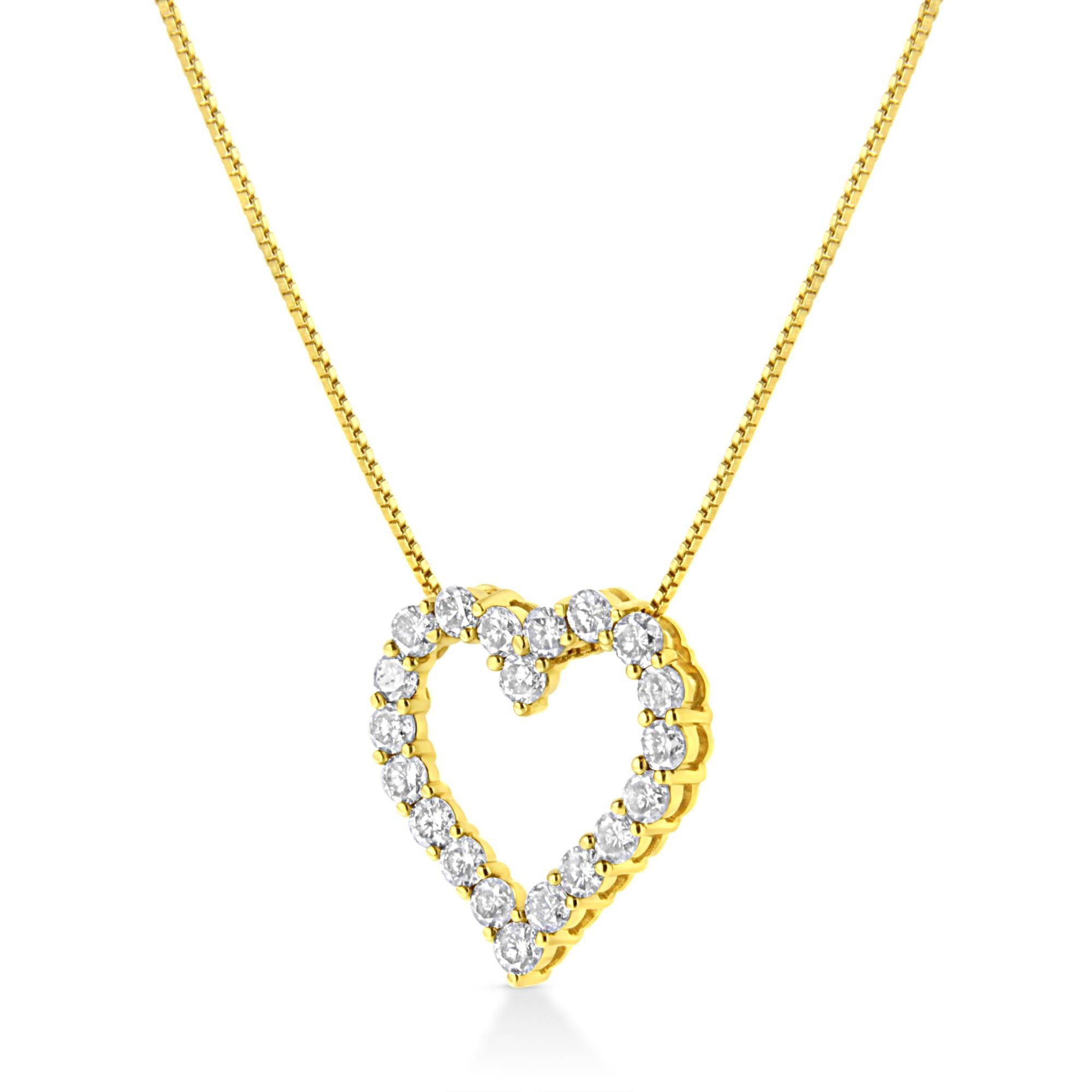 14K Yellow Gold Plated .925 Sterling Silver 2.0 Cttw Round Cut Diamond Classic Open Heart 18" Pendant Necklace (K-L Color, I2-I3 Clarity) - Friggin Jewelry
