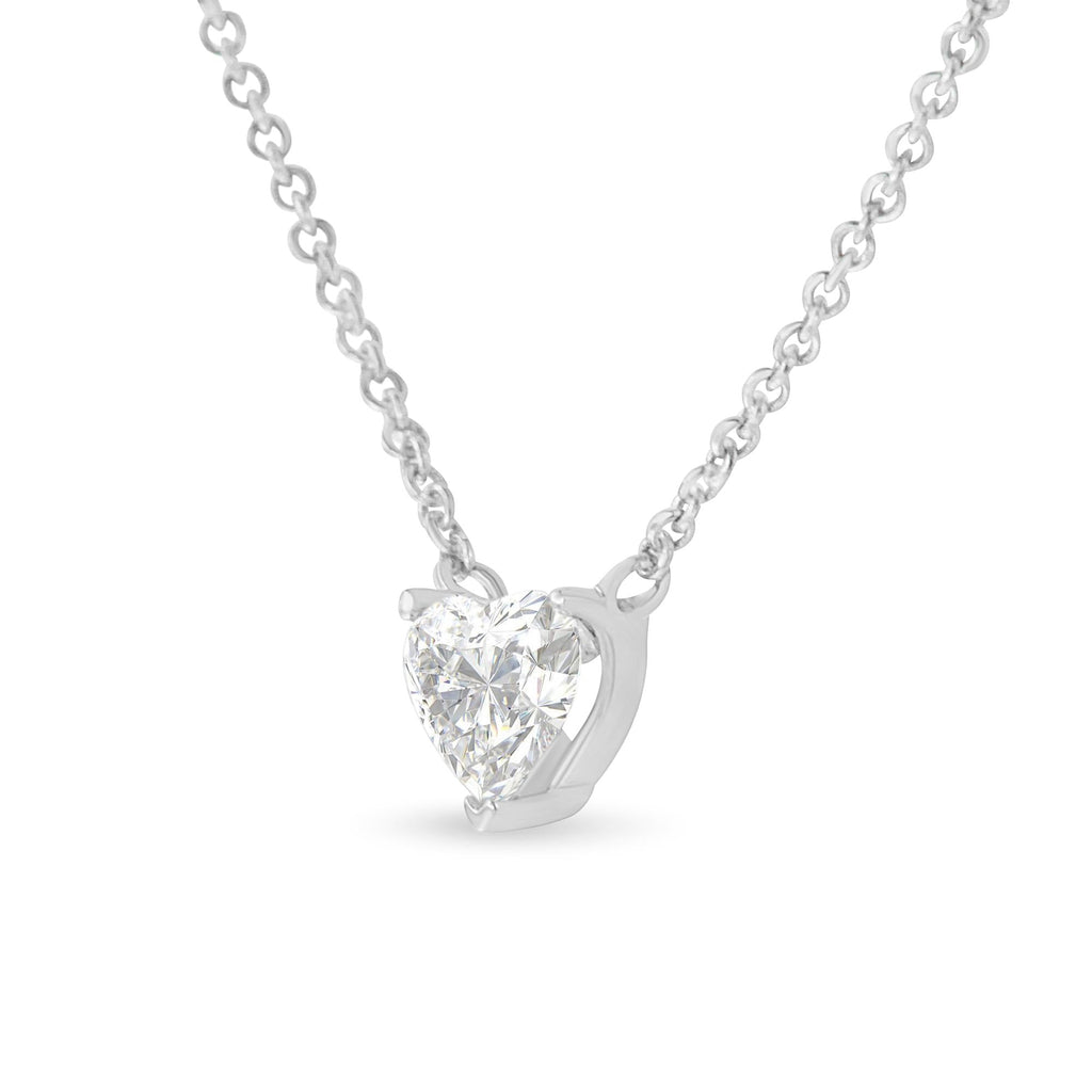 14k White Gold 1/4 Cttw Lab Grown Heart Shape Diamond Solitaire 18" Pendant Necklace (E-F Color, SI1-SI2 Clarity) - Friggin Jewelry