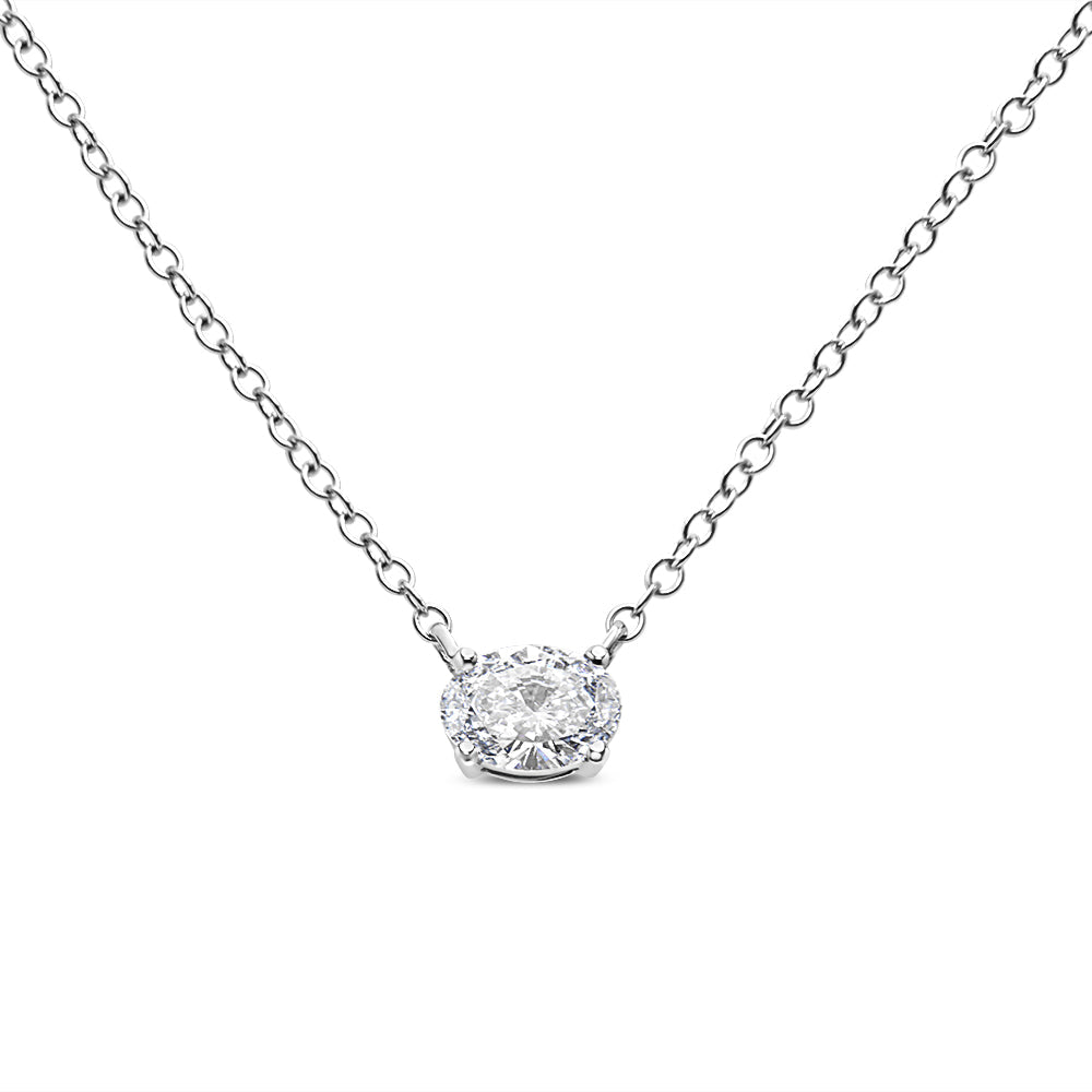Collar con colgante de diamante solitario ovalado de 1/2 ct cultivado en laboratorio, de 18" (color EF, claridad VS1-VS2) - Friggin Jewelry