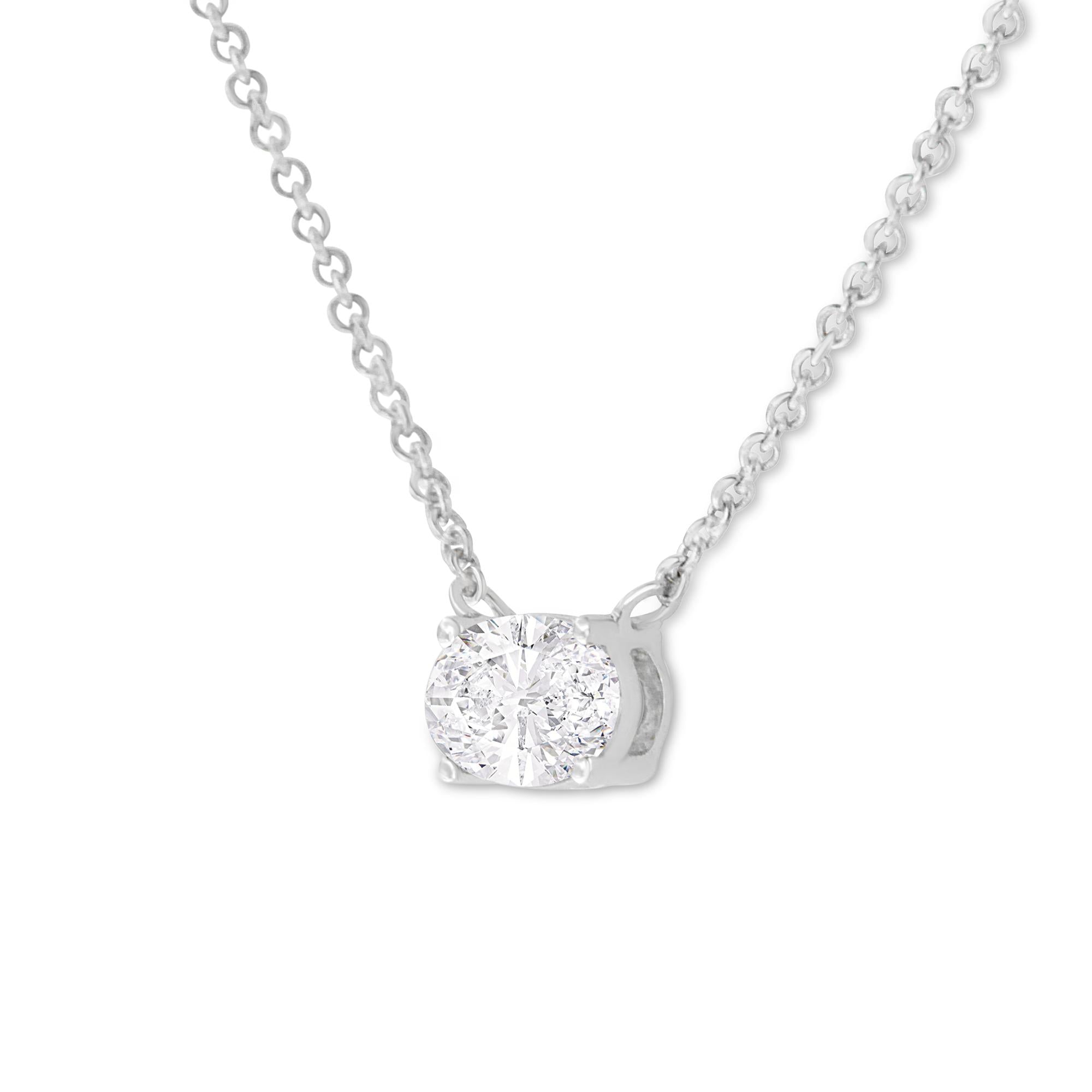 IGI Certified 10K White Gold 1/2 cttw Lab Grown Oval Shape Solitaire Diamond East West 18" Pendant Necklace (E-F Color, VS1-VS2 Clarity) - Friggin Jewelry