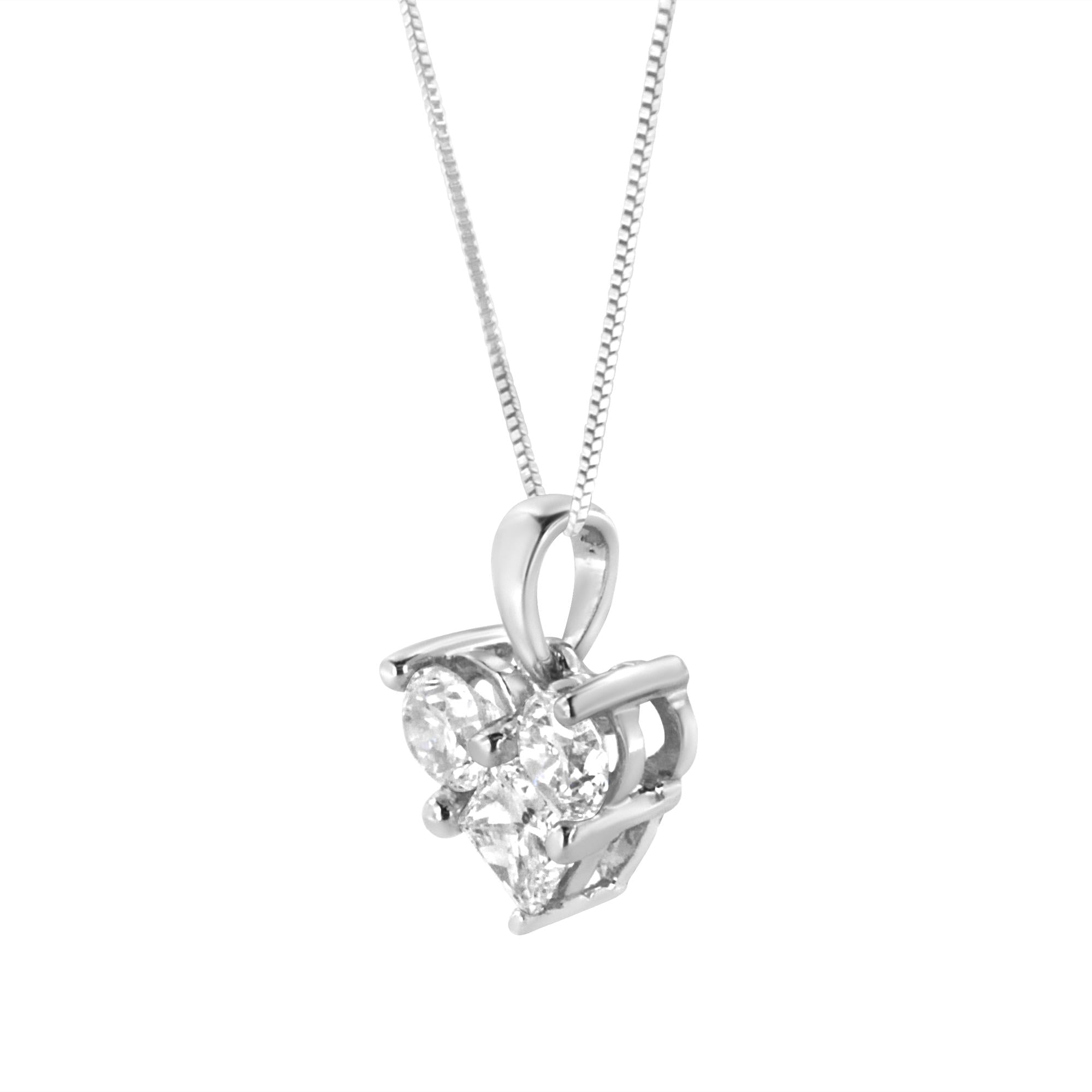 10K White Gold 1.0 Cttw Round-Cut and Princess-Cut Diamond Heart Shaped 18" Pendant Necklace (H-I Color, SI2-I1 Clarity) - Friggin Jewelry Premium