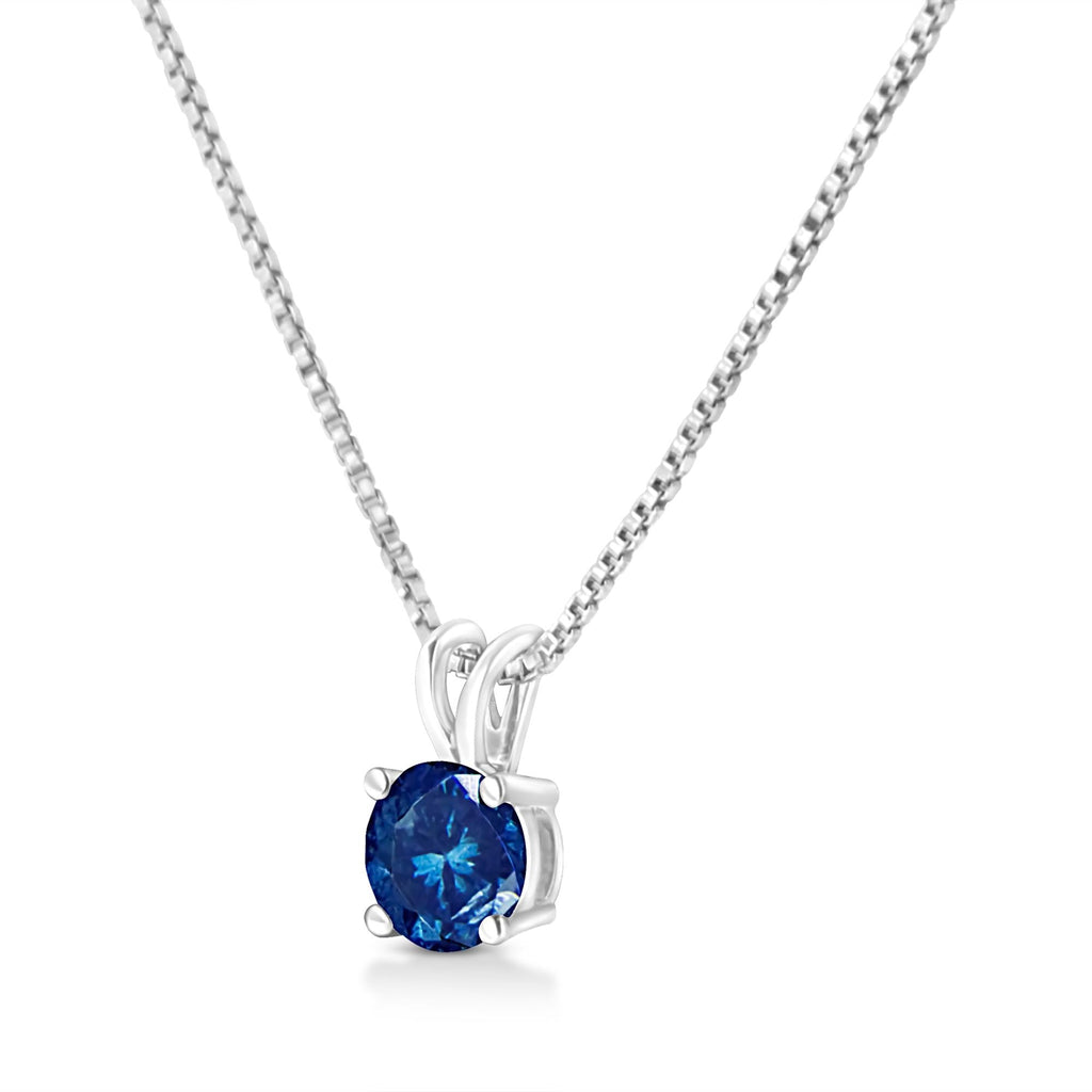 Collar solitario de oro blanco de 10 quilates con diamante azul cultivado en laboratorio de talla brillante redonda de 4 puntas (color azul, claridad VS2-SI1) - 45,7 cm - Friggin Jewelry