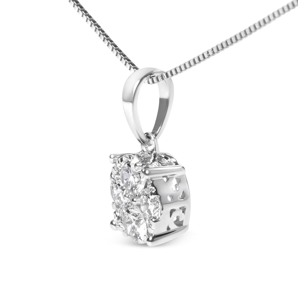 14k White Gold 1/2 Cttw Lab Grown Diamond Floral Cluster Pendant 18" Necklace (G-H Color, VS1-VS2 Clarity) - Friggin Jewelry