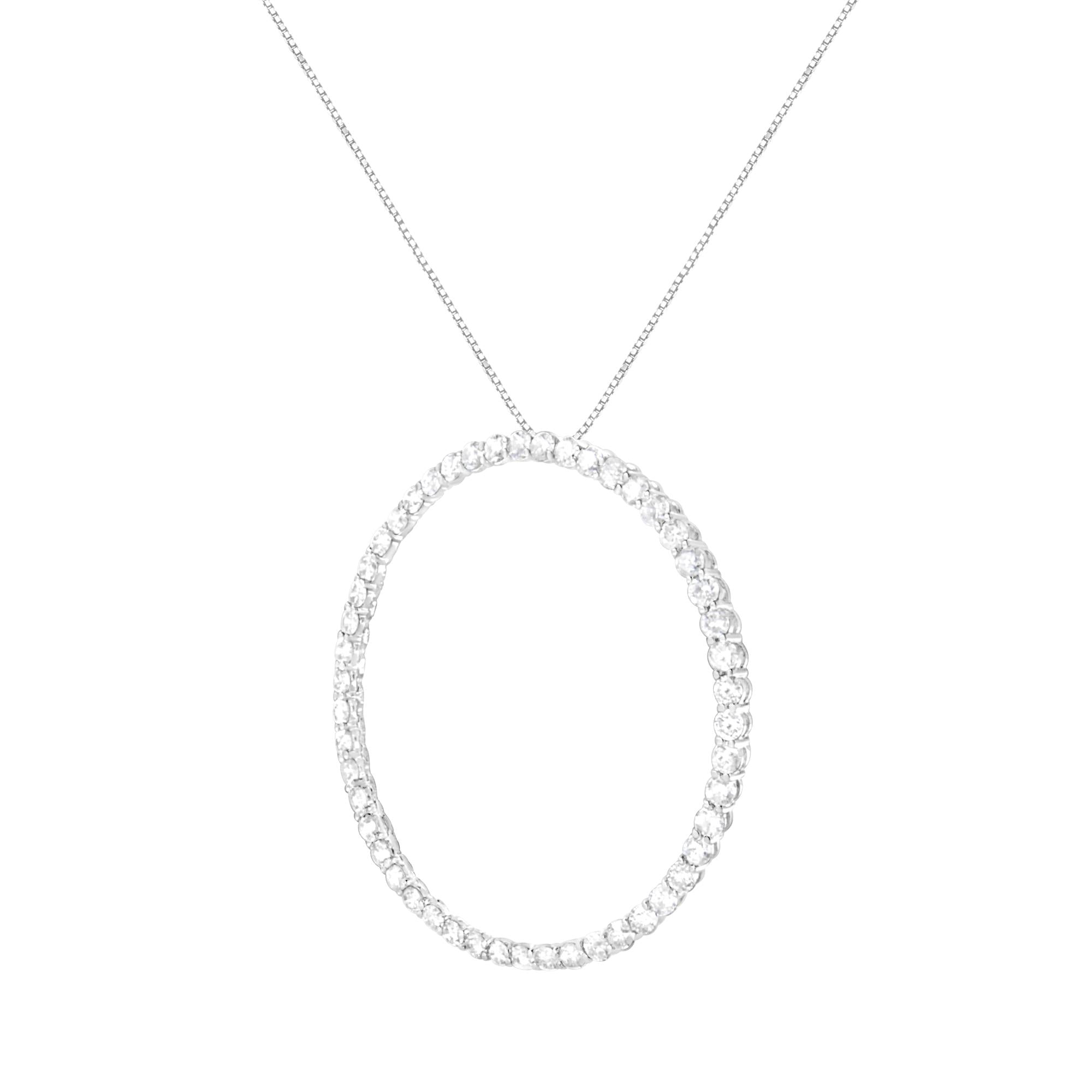 .925 Sterling Silver 4 cttw Prong Set, Round-Cut Diamond Open Circle Hoop 18" Pendant Necklace (J-K Color, I1-I2 Clarity) - Friggin Jewelry