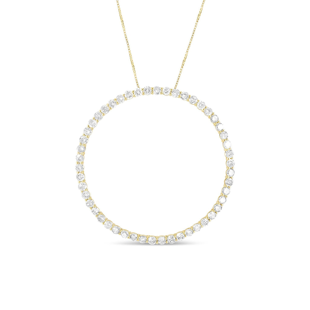 10K Yellow Gold Plated .925 Sterling Silver 4 Cttw Diamond Circle Hoop 18" Pendant Necklace (J-K Color, I1-I2 Clarity) - Friggin Jewelry
