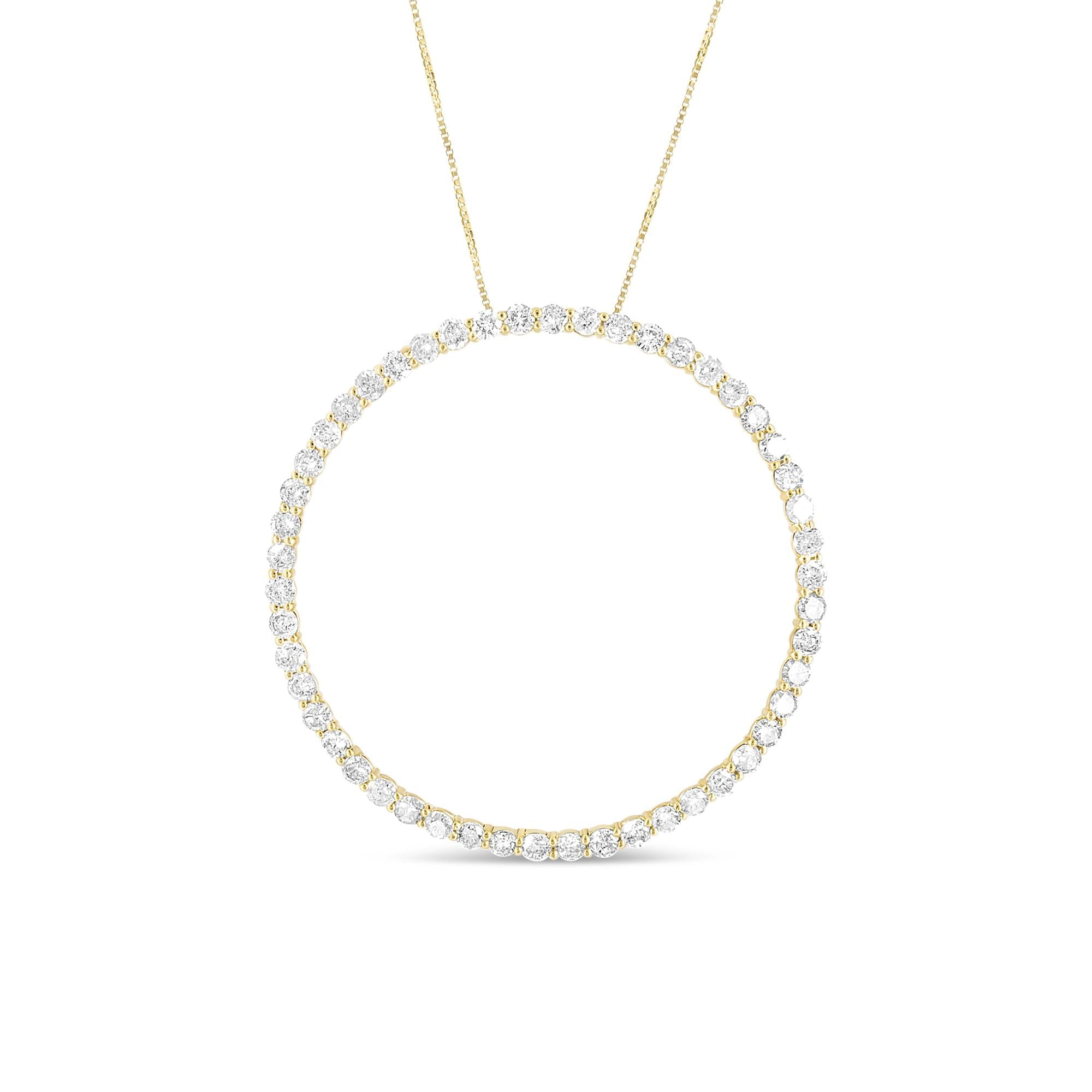 Collar con colgante de aro circular de 45 cm con diamantes de 4 quilates y baño de oro amarillo de 10 quilates en plata de ley 925 (color JK, claridad I1-I2) - Friggin Jewelry
