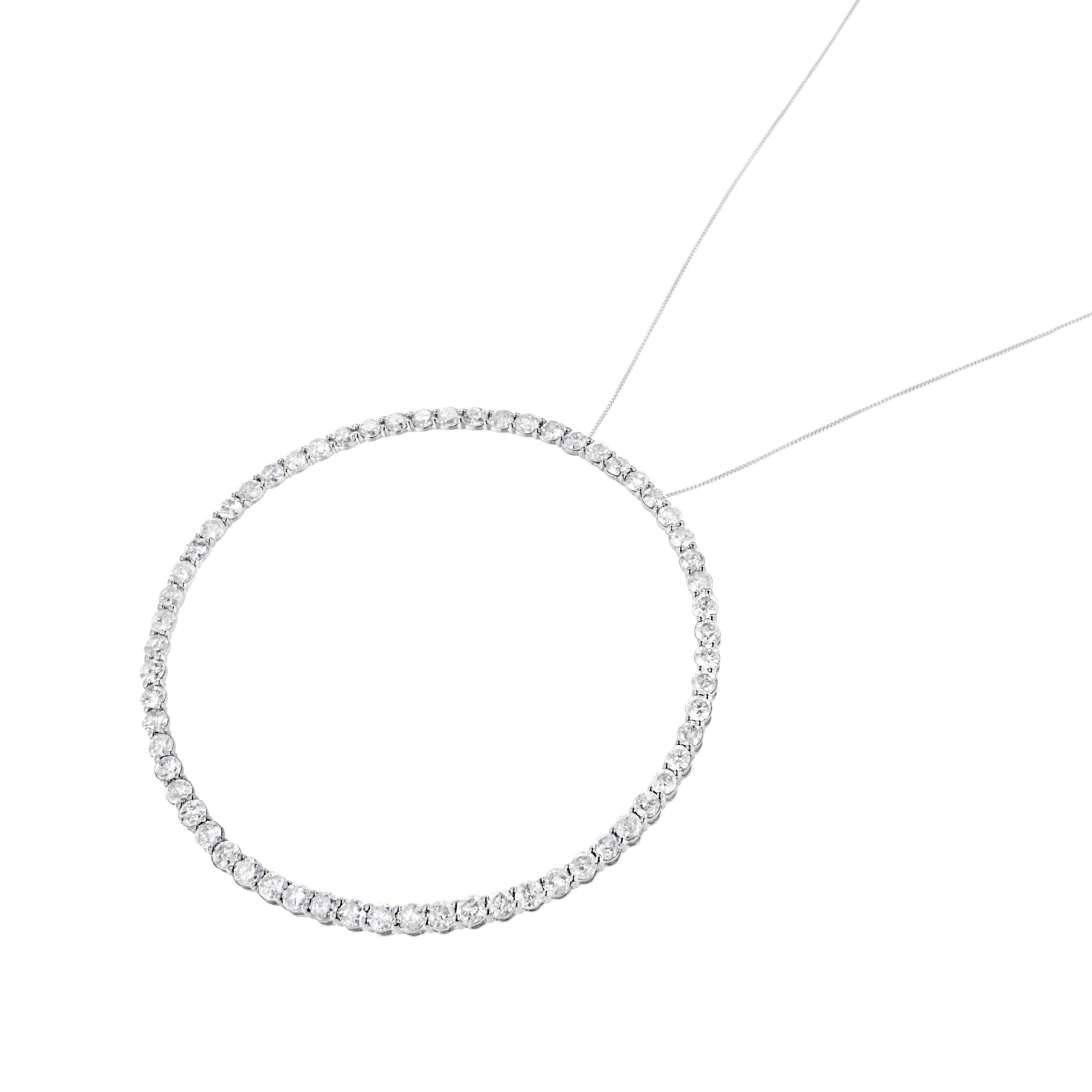 .925 Sterling Silver 5.0 Cttw Prong Set Round-cut Diamond Open Circle Hoop 18" Pendant Necklace (I-J Color, I2-I3 Clarity) - Friggin Jewelry