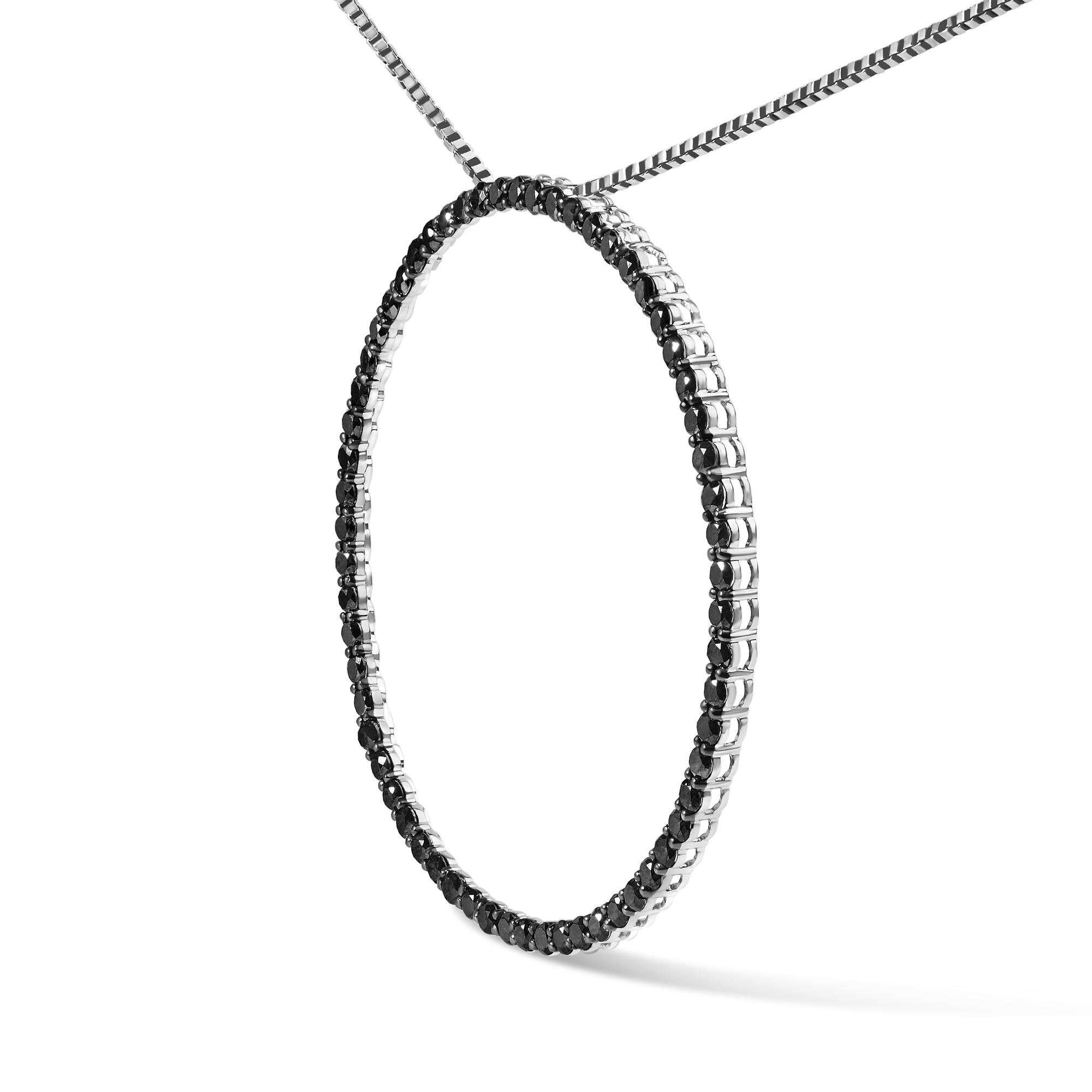 Collar con colgante de aro abierto de 45 cm en plata de ley 925 con diamantes negros (color negro, claridad I2-I3) - Friggin Jewelry