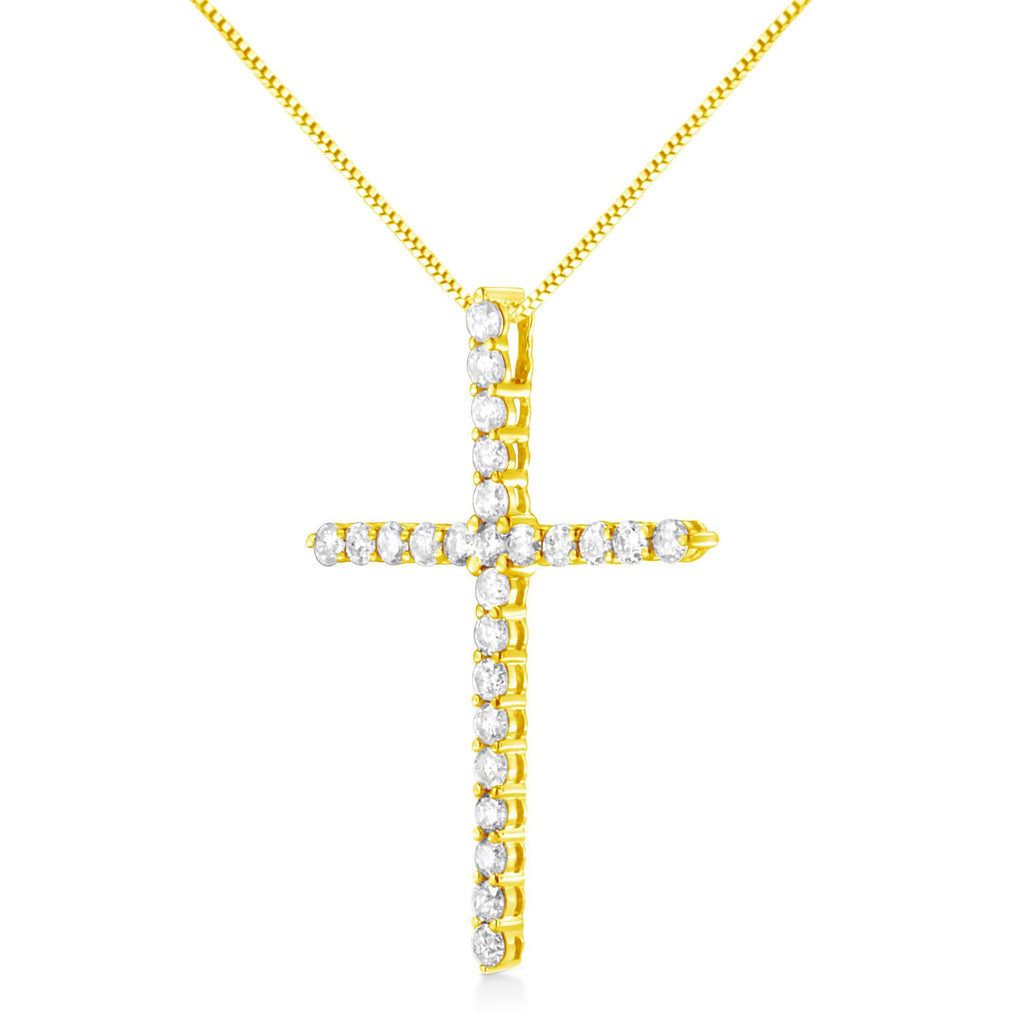 10K Yellow Gold Plated .925 Sterling Silver 2.0 Cttw Round Cut Diamond Cross Pendant Necklace (J-K Color, I1-I2 Clarity) 18" - Friggin Jewelry