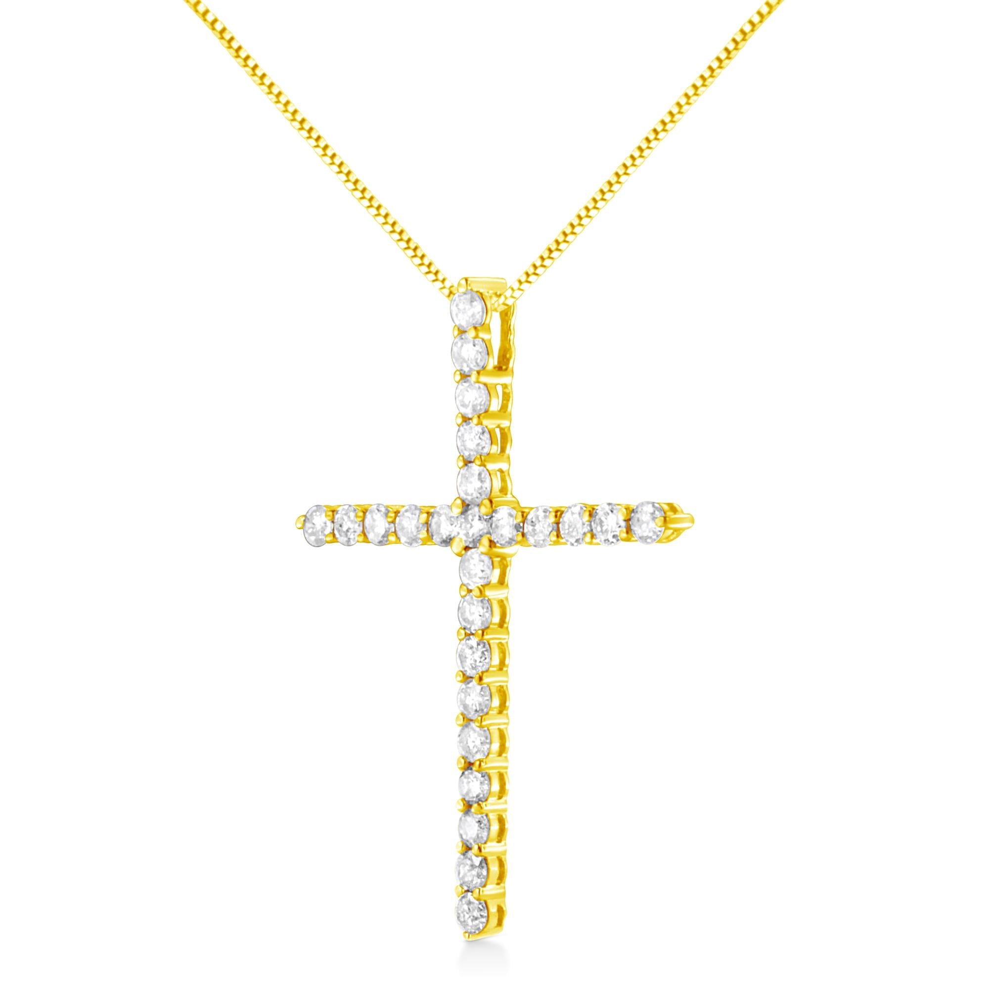 10K Yellow Gold Plated .925 Sterling Silver 2.0 Cttw Round Cut Diamond Cross Pendant Necklace (J-K Color, I1-I2 Clarity) 18" - Friggin Jewelry