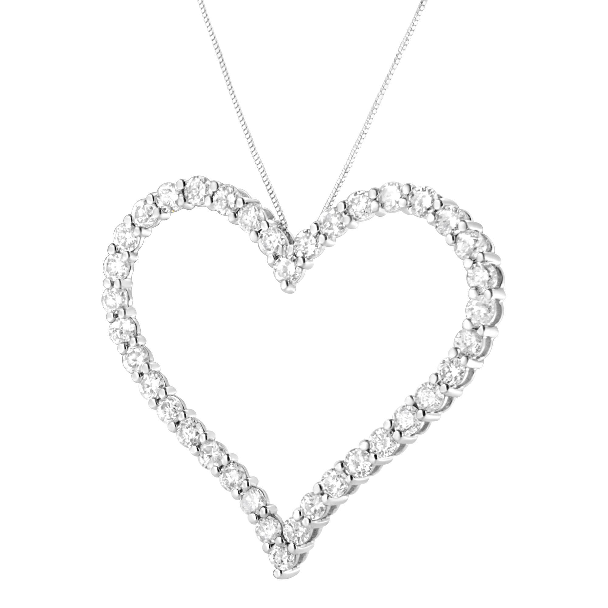 .925 Sterling Silver 3.0 cttw Round-Cut Diamond Open Heart Pendant Necklace (I-J Color, I2-I3 Clarity) - 18" - Friggin Jewelry