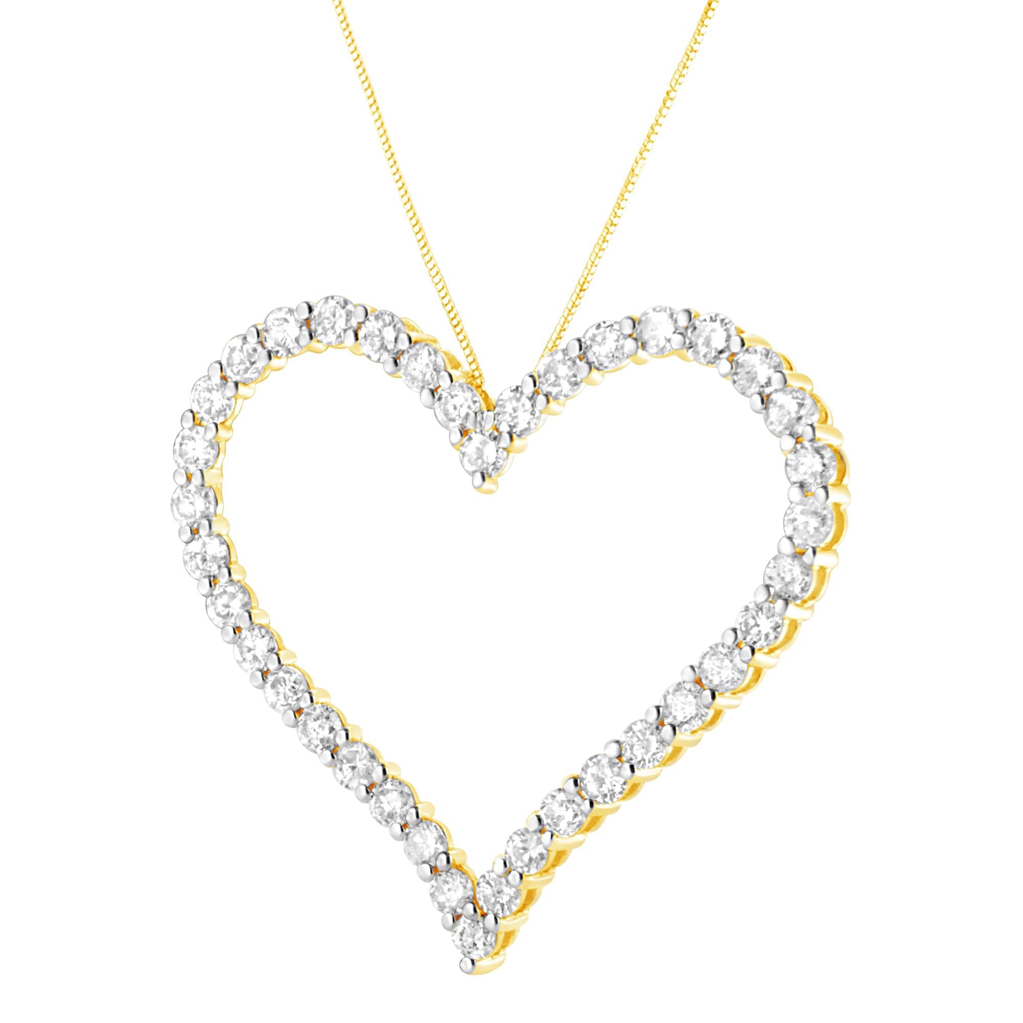 10k Yellow Gold Plated .925 Sterling Silver 3.0 cttw Round-Cut Diamond Open Heart Pendant Necklace (J-K Color, I1-I2 Clarity) - 18" - Friggin Jewelry