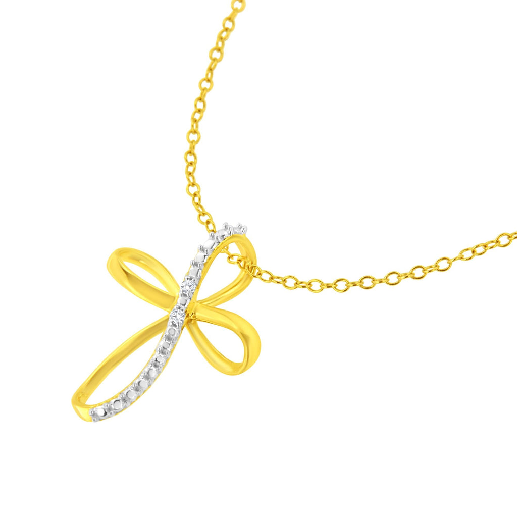 .925 Sterling Silver Diamond Accent Cross Ribbon 18" Pendant Necklace (I-J Color, I2-I3 Clarity) - Friggin Jewelry