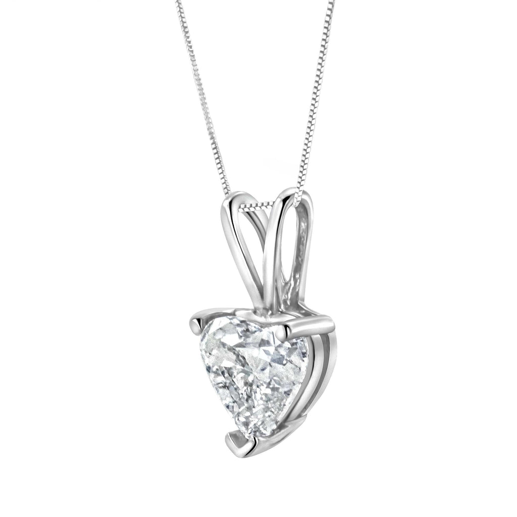 14K White Gold 3-Prong Set Heart Shaped Solitaire Lab Grown Diamond 18" Pendant Necklace (F-G Color, VS2-SI1 Clarity) - Friggin Jewelry