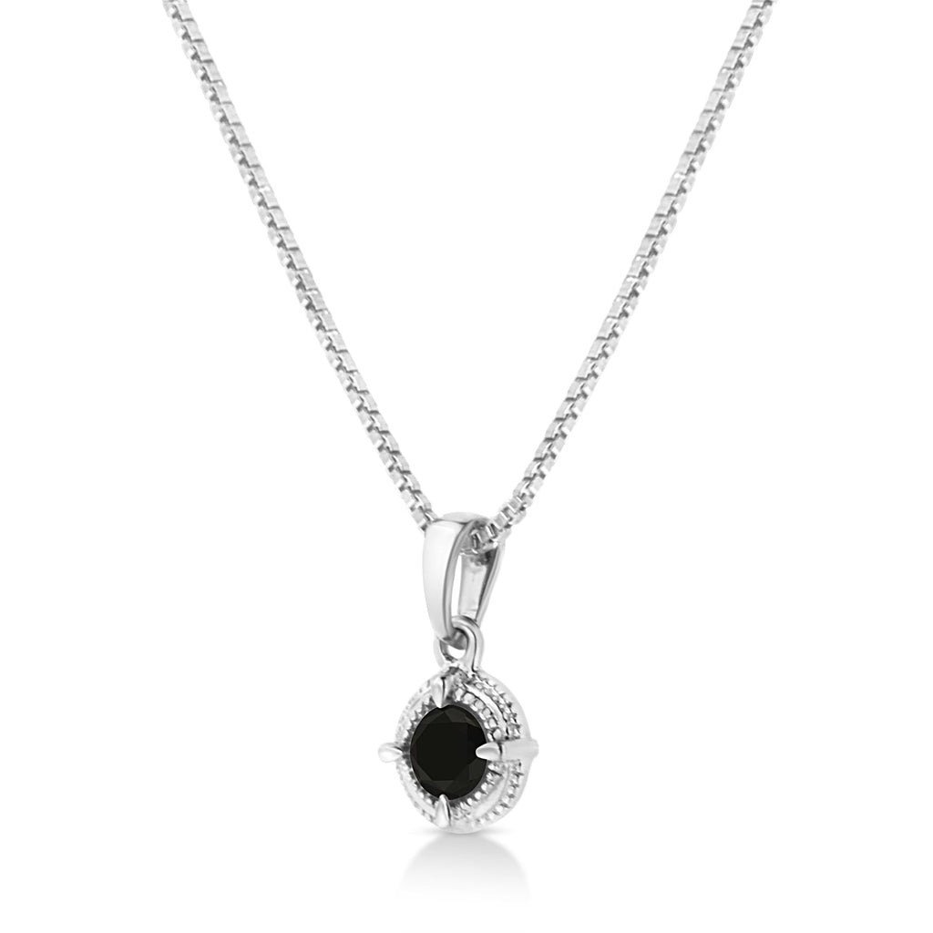 .925 Sterling Silver Treated Color Diamond Solitaire 18" Milgrain Pendant Necklace - Friggin Jewelry