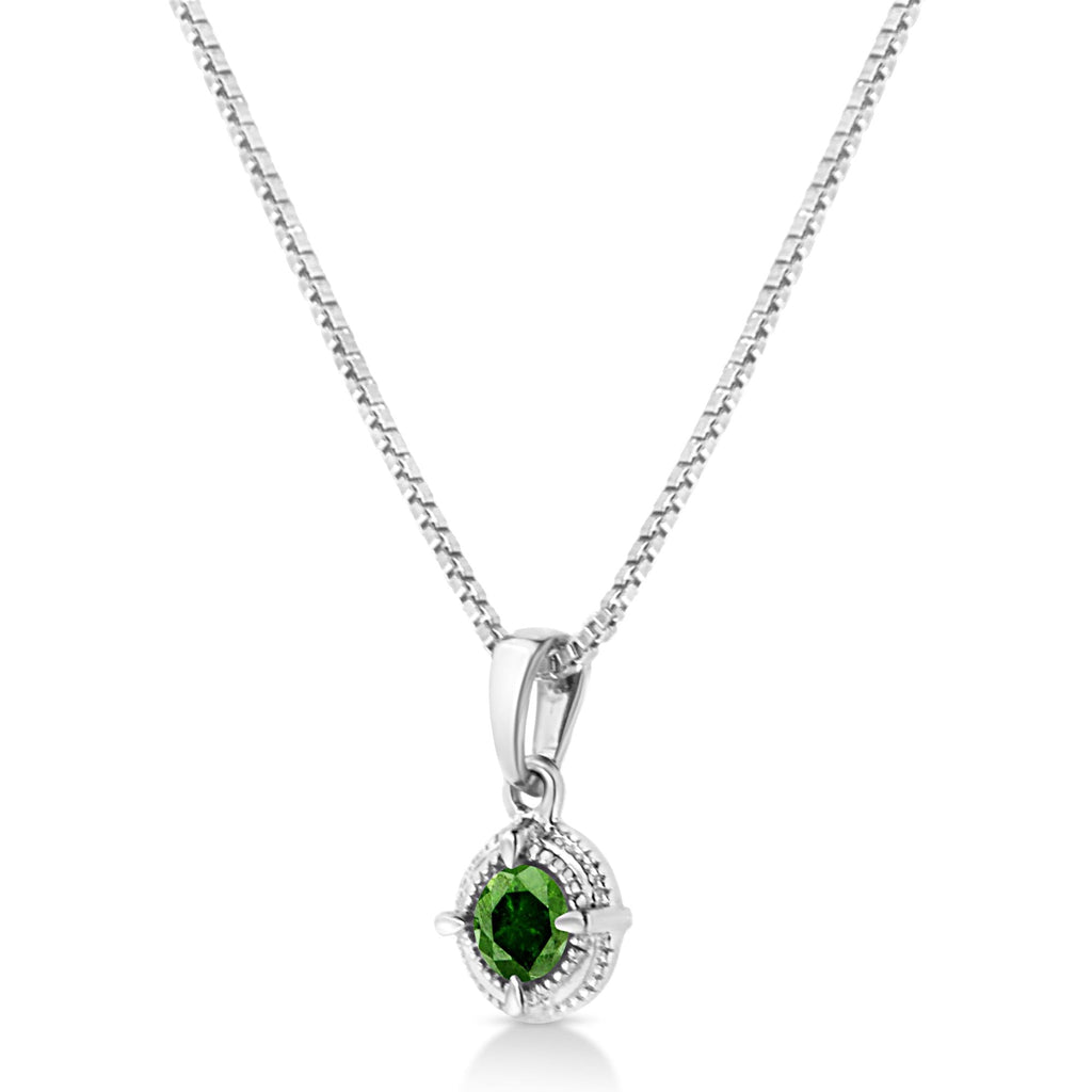.925 Sterling Silver Treated Color Diamond Solitaire 18" Milgrain Pendant Necklace - Friggin Jewelry