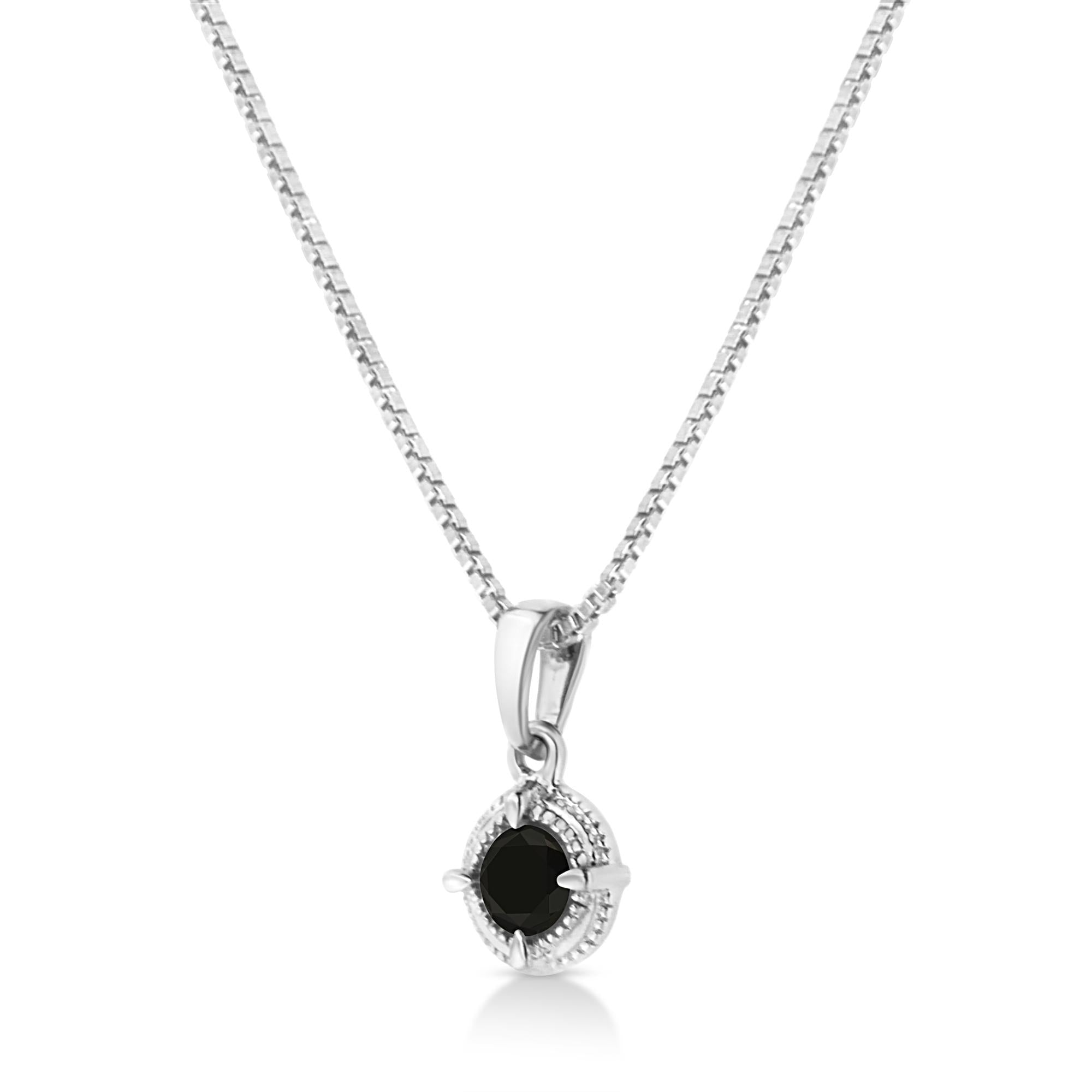 .925 Sterling Silver Treated Color Diamond Solitaire 18" Milgrain Pendant Necklace - Friggin Jewelry