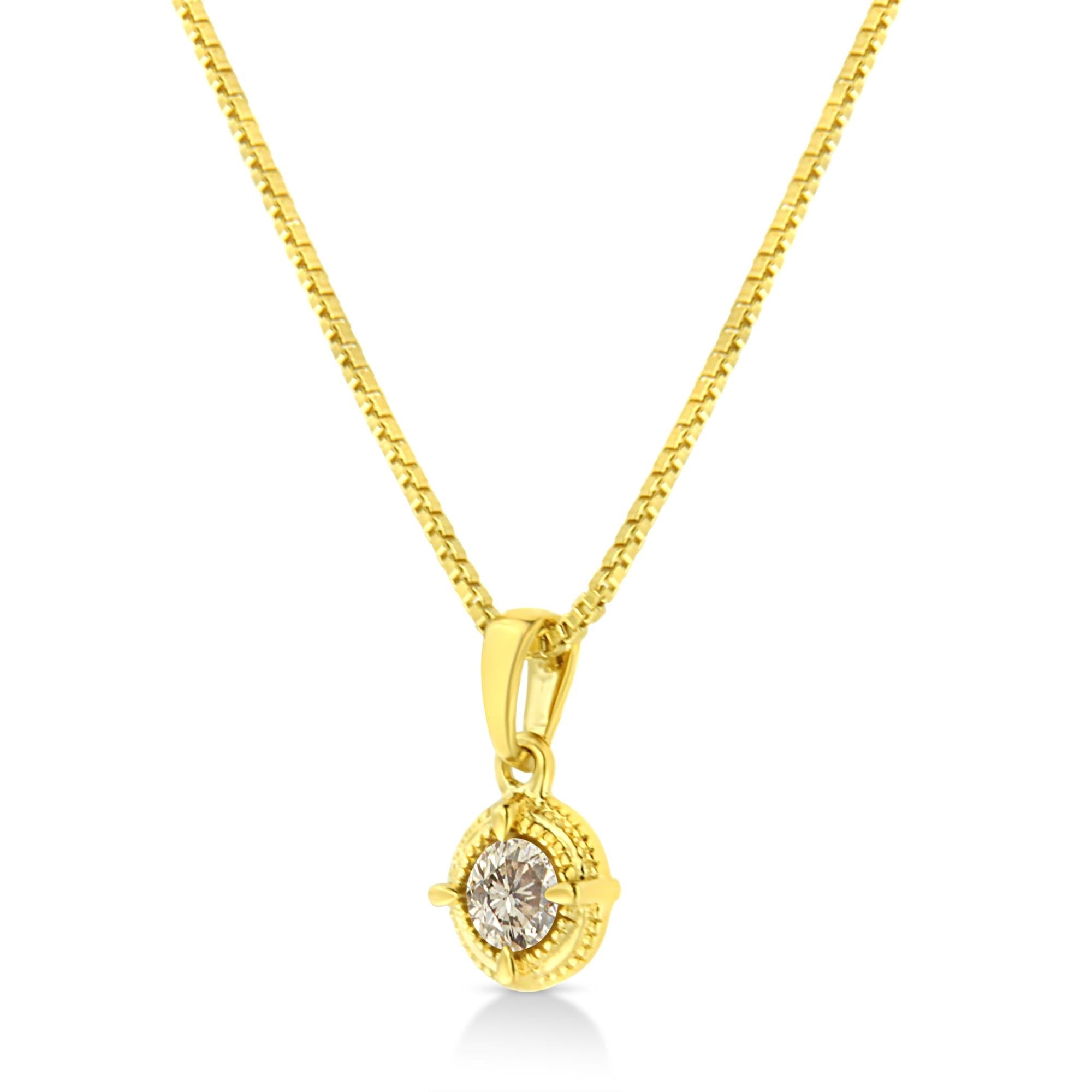 14K Yellow Gold Plated .925 Sterling Silver Brilliant Round Cut Diamond Solitaire Milgrain 18" Pendant Necklace - Friggin Jewelry