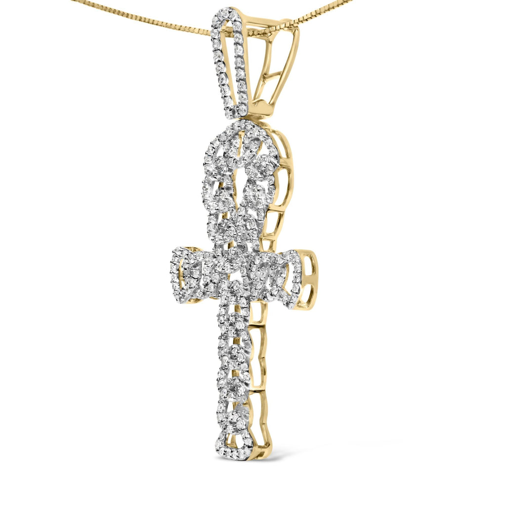 10K Yellow Gold 1.00 Cttw Ankh Cross Pendant (H-I Color, SI1-SI2 Clarity) -18" Inches - Friggin Jewelry