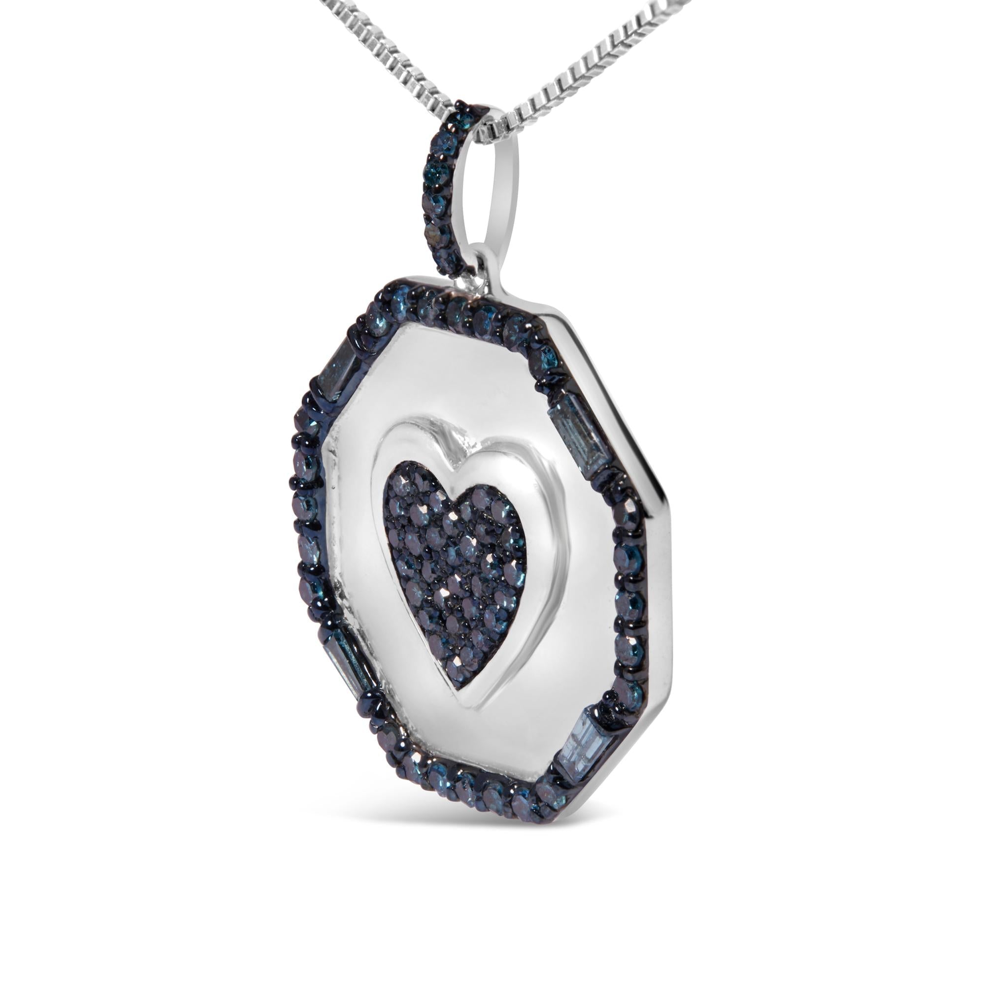 Collana con ciondolo a forma di cuore e diamante blu da 5/8 ct in argento sterling 925, lunghezza 18 pollici (colore blu, purezza I2-I3) - Friggin Jewelry