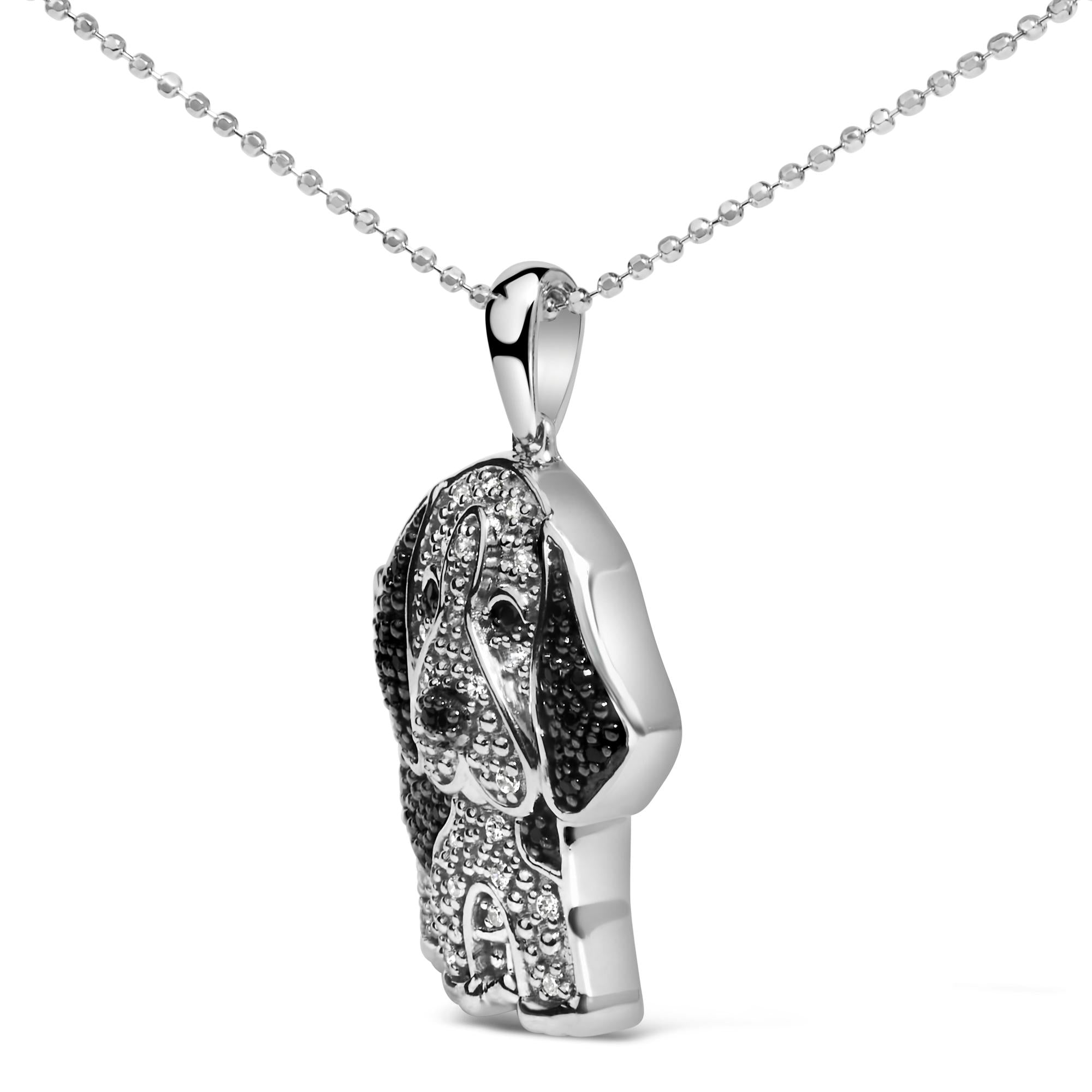 .925 Sterling Silver 1/4 cttw White and Black Diamond Dog Pendant Necklace 18 inch (I-J Color, I2-I3 Clarity) - Friggin Jewelry
