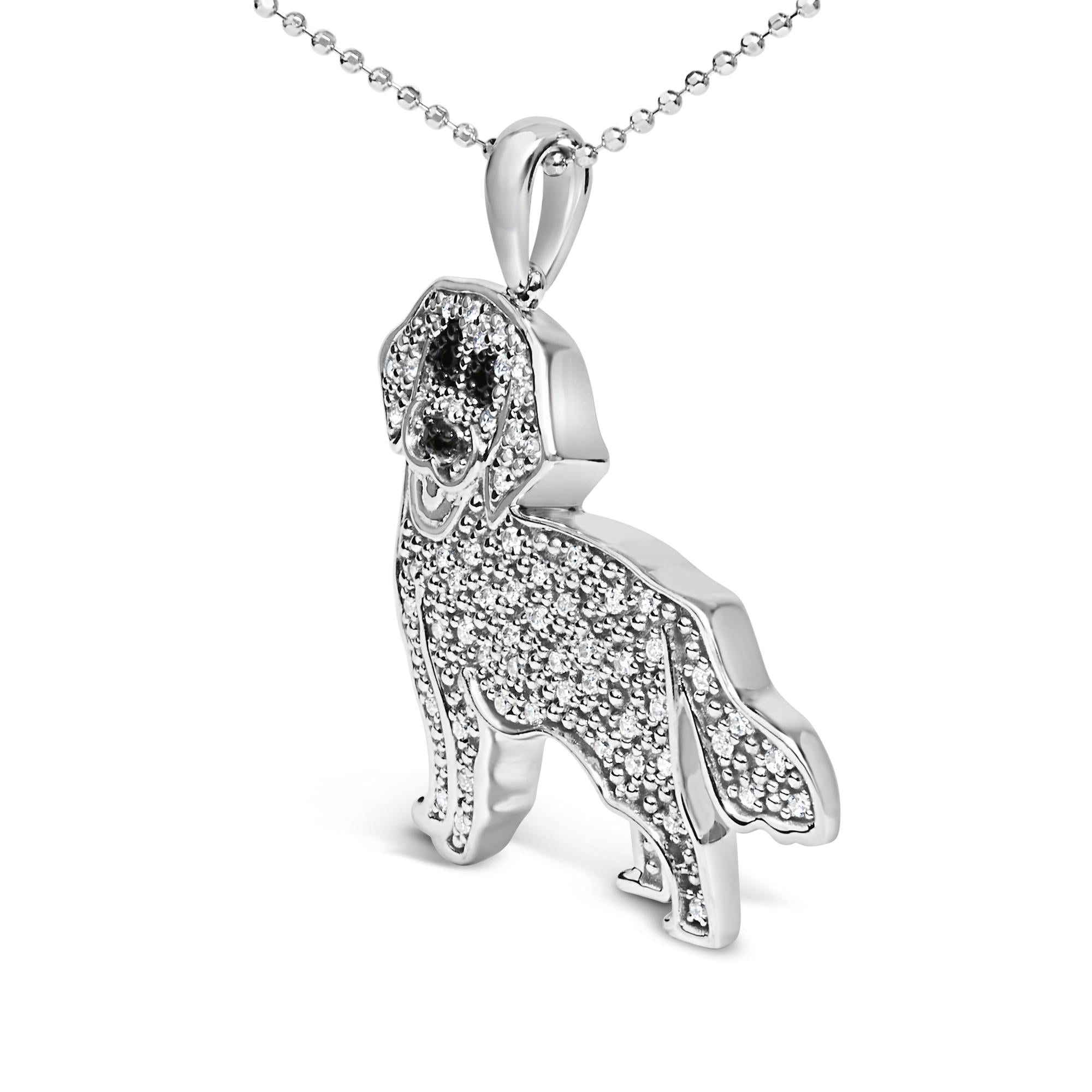 .925 Sterling Silver 1/3 Cttw White and Black Diamond  Labrador Retriever Dog Pendant Necklace (I-J Color, I2-I3 Clarity) - 18" Inches - Friggin Jewelry