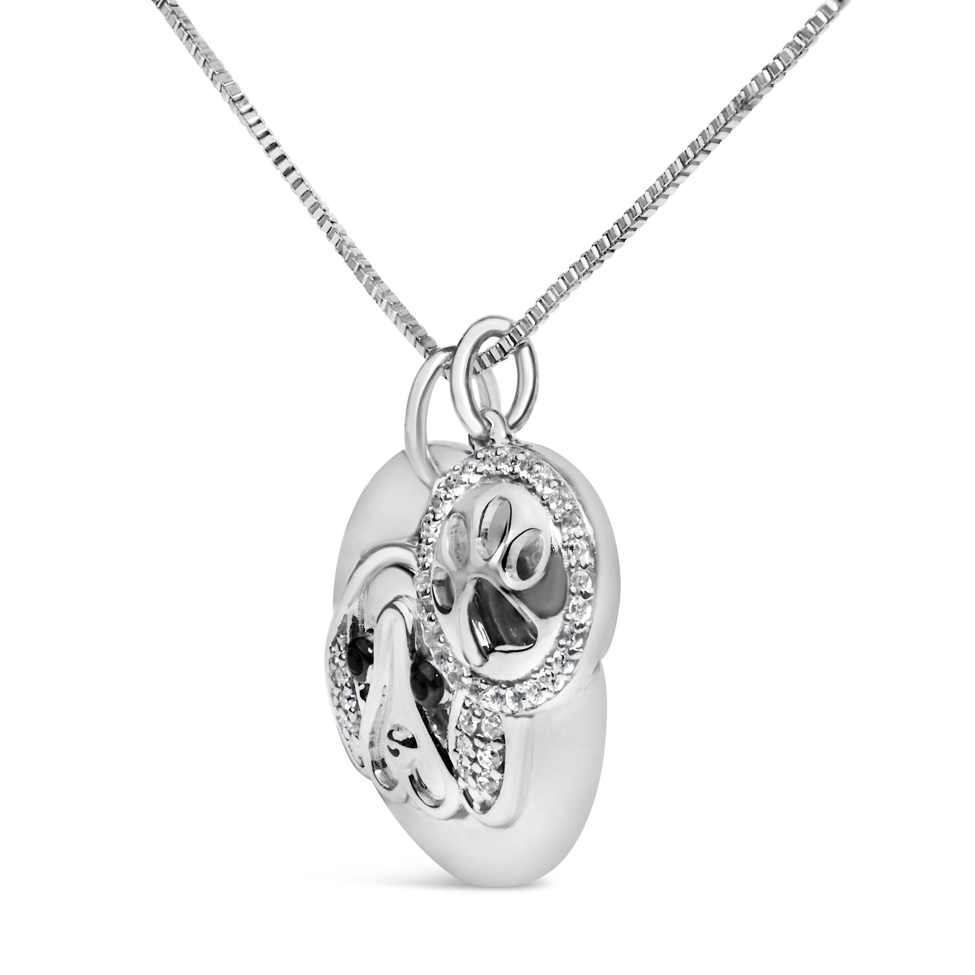 Collar con medallón y dije de perro beagle de 1/5 ct en plata de ley 925 con diamantes blancos y negros de 18" (color IJ, claridad I2-I3) - Friggin Jewelry