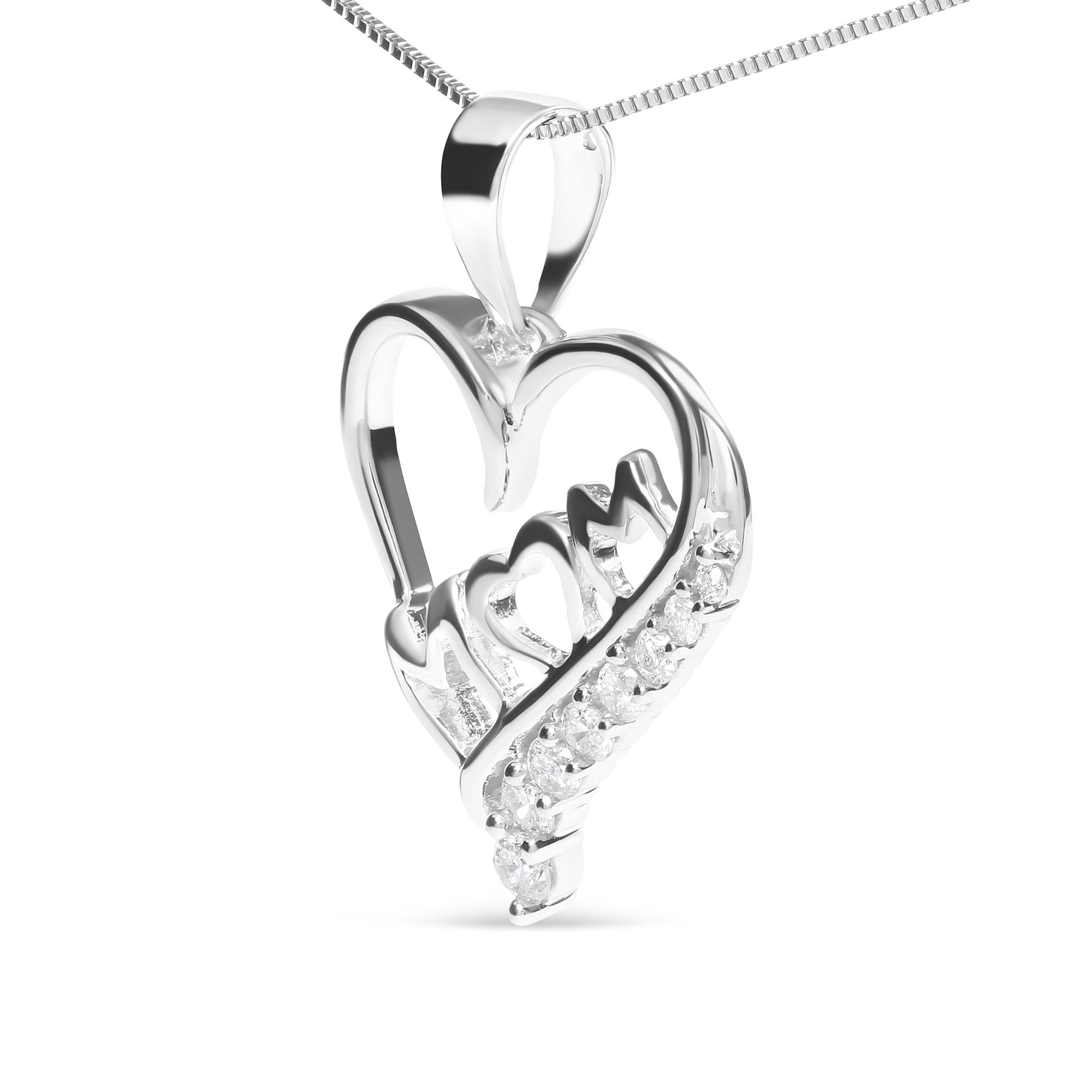 .925 Sterling Silver 1/4 Cttw Diamond  "Mom" and Open Heart 18" Pendant Necklace (I-J Color, I2-I3 Clarity) - Friggin Jewelry