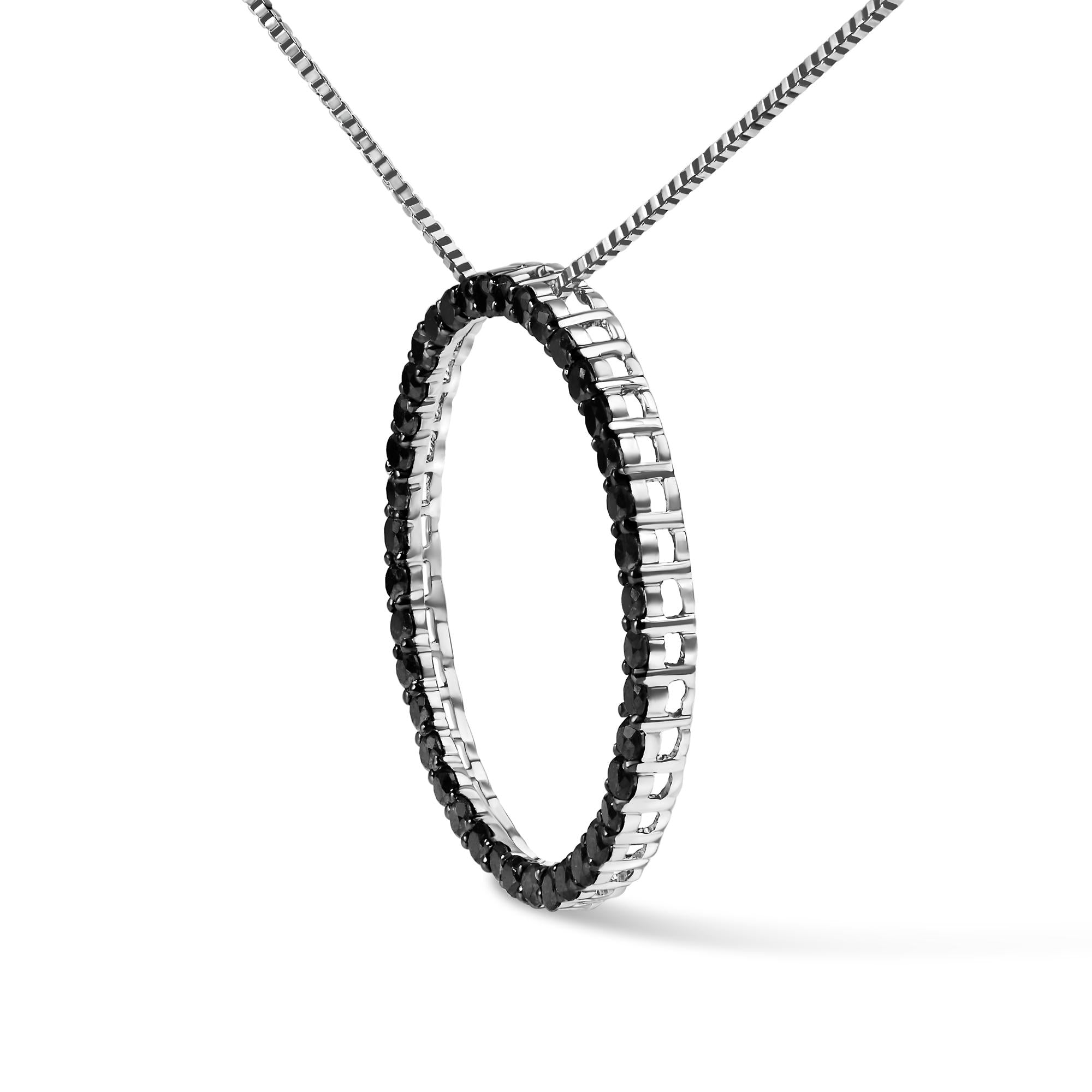 Collar con colgante de aro abierto de 45 cm en plata de ley 925 con diamantes negros (color negro, claridad I2-I3) - Friggin Jewelry