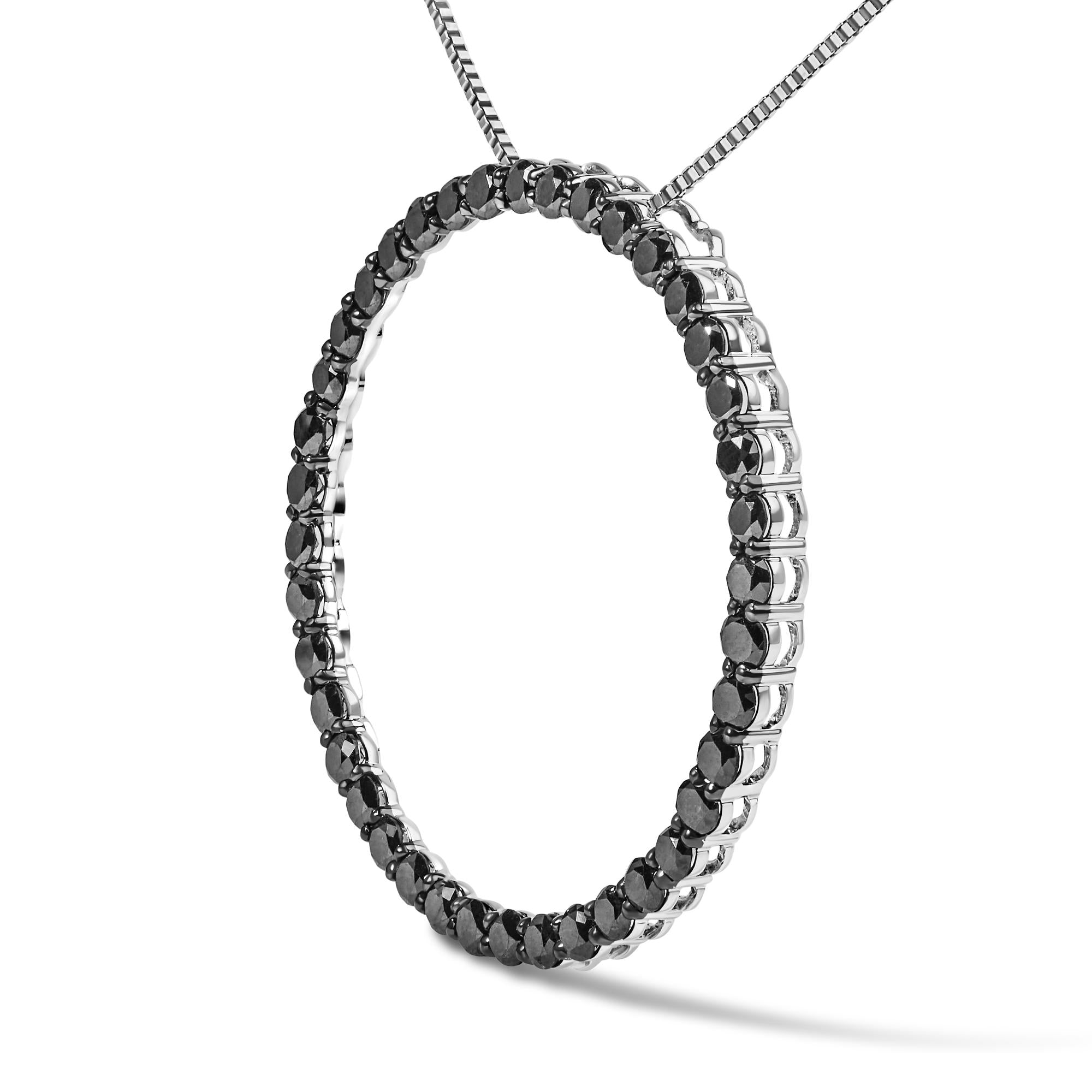 Collar con colgante de aro abierto de 45 cm en plata de ley 925 con diamantes negros (color negro, claridad I2-I3) - Friggin Jewelry