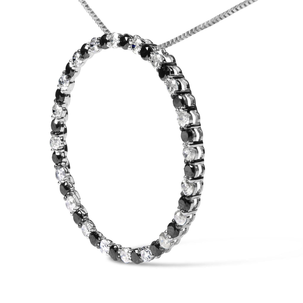 Collar con colgante circular de aro abierto con diamantes blancos y negros alternados de 2,0 quilates en plata de ley 925 (color HI, claridad I2-I3) - 45,7 cm - Friggin Jewelry