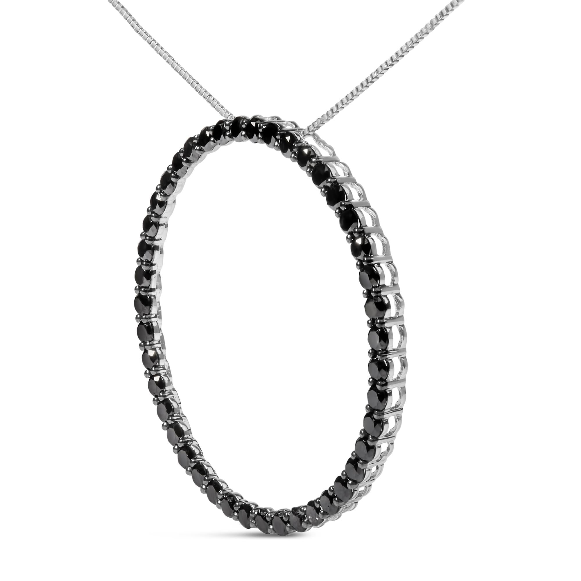 .925 Sterling Silver Black Diamond Open Hoop Circle 18" Pendant Necklace (Black Color, I2-I3 Clarity) - Friggin Jewelry