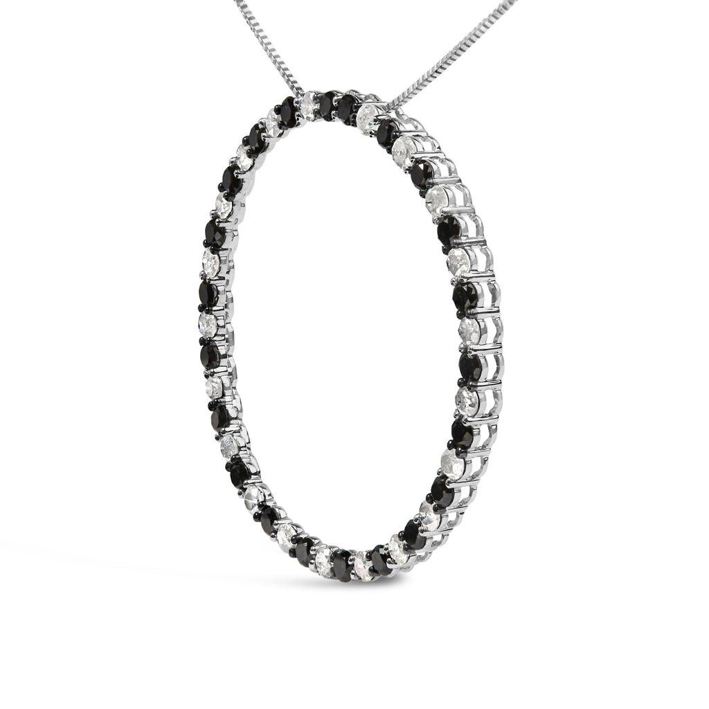 .925 Sterling Silver 3.0 Cttw Alternating Black and White Diamond Open Hoop Circle Pendant Necklace (H-I Color, I3 Clarity) - 18" Inches - Friggin Jewelry