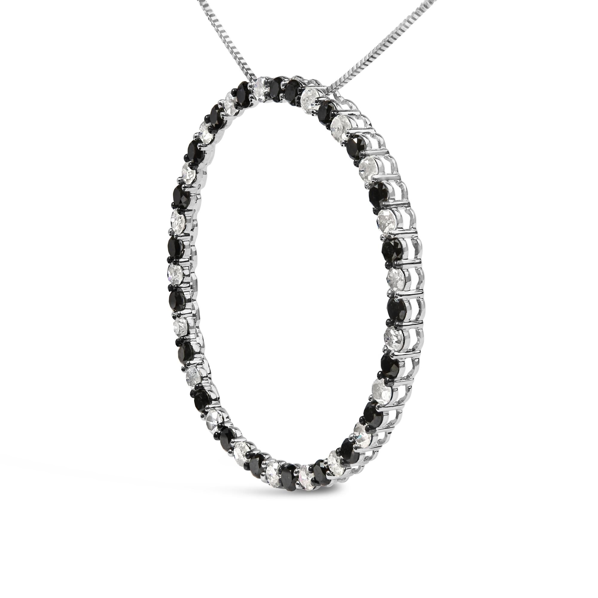 .925 Sterling Silver 3.0 Cttw Alternating Black and White Diamond Open Hoop Circle Pendant Necklace (H-I Color, I3 Clarity) - 18" Inches - Friggin Jewelry