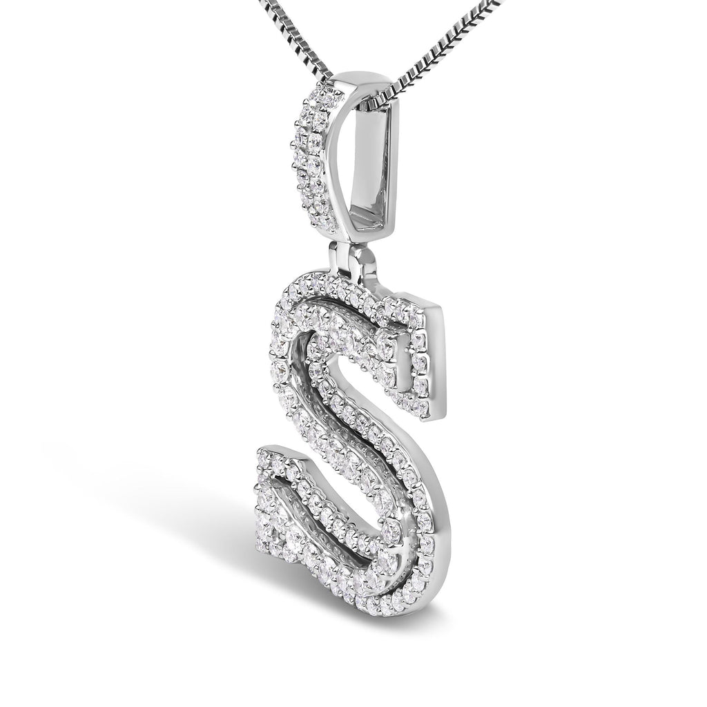 .925 Sterling Silver 1 1/10 Cttw Round Lab-Grown Diamond "S" Pendant Necklace - 18" - Friggin Jewelry