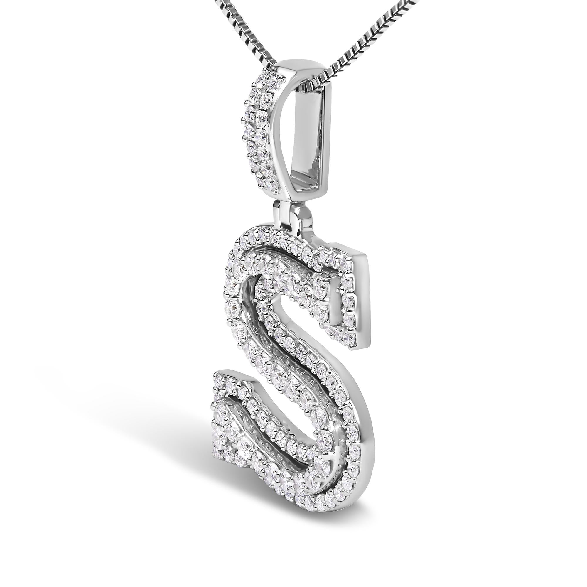 .925 Sterling Silver 1 1/10 Cttw Round Lab-Grown Diamond "S" Pendant Necklace - 18" - Friggin Jewelry